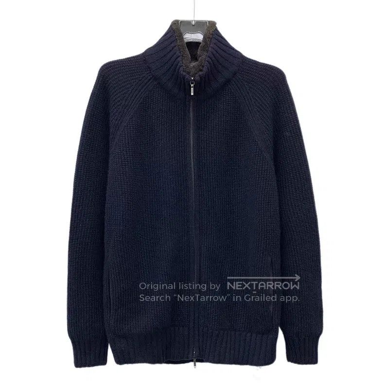 Loro Piana Loro Piana Navy Cashmere Collar Beaver Fur Zip-Up Long Sle Size US M / EU 48-50 / 2 - 1 Thumbnail