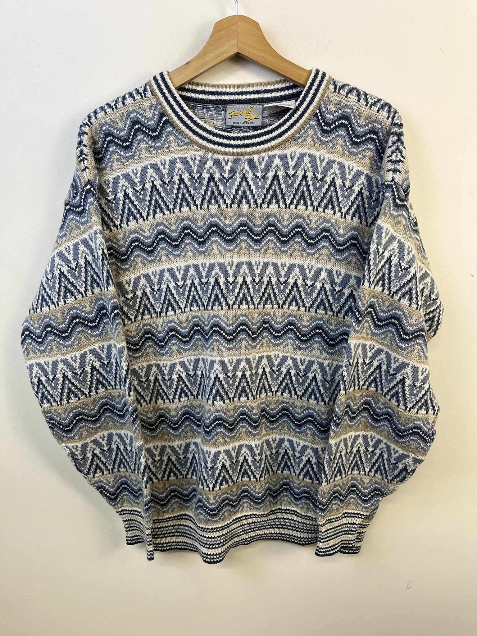 Vintage Vintage Knit Sweater 1990s Knit Backroad Blues Wave Stripe Knit Sweater Size L Size US L / EU 52-54 / 3 - 1 Thumbnail