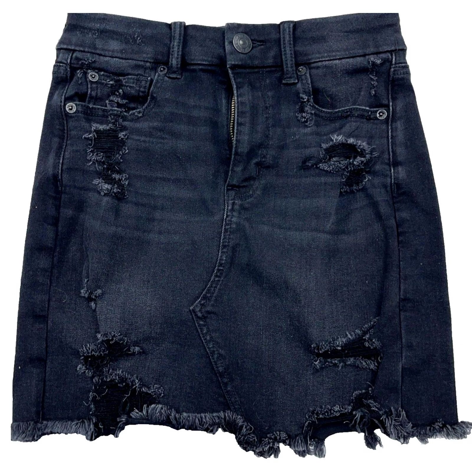 American Eagle Outfitters VINTAGE American Eagle Outfitters Skirt Women 2 Mini Denim Black AE Button Pockets 90s Stylish Womens Size 26" / US 2 / IT 38 - 2 Thumbnail