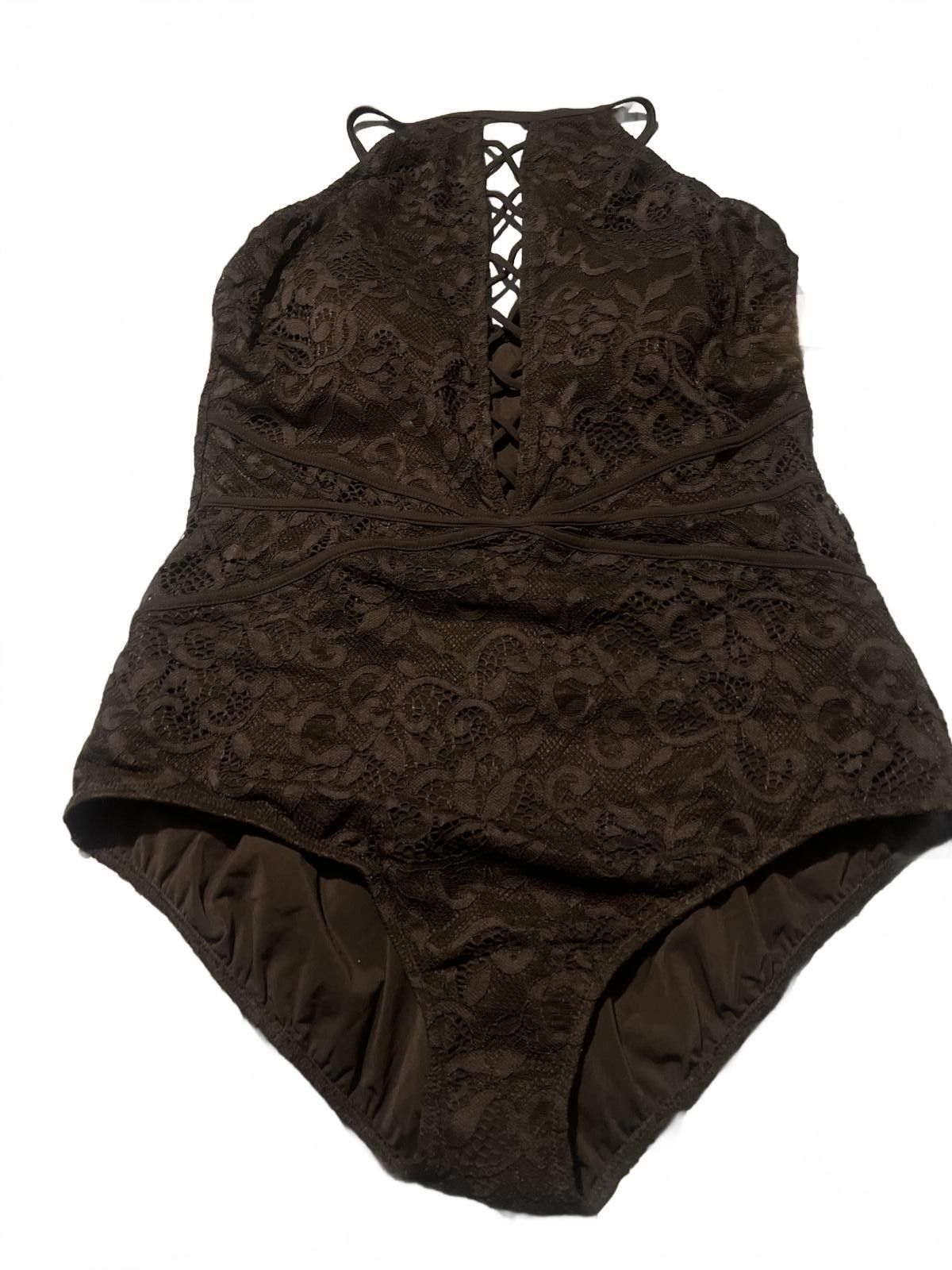 Other Gotten Black Lace One-Piece Swimsuit with Crisscross $158 Size ONE SIZE - 2 Thumbnail