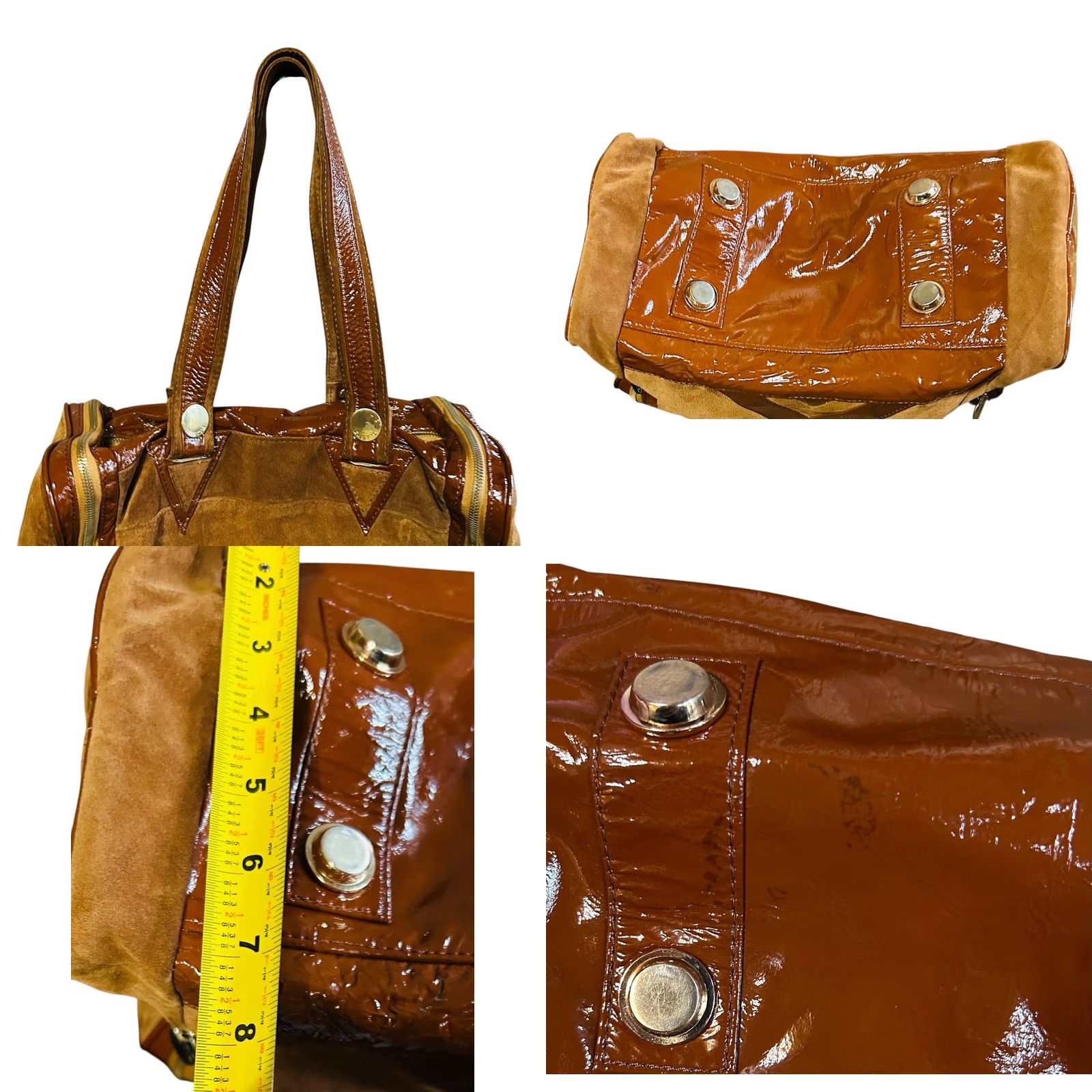 Vintage VINTAGE Gustto Y2K Brown Suede & Vinyl Purse Women’s Shoulder Hand Bag Stained Size ONE SIZE - 10 Thumbnail
