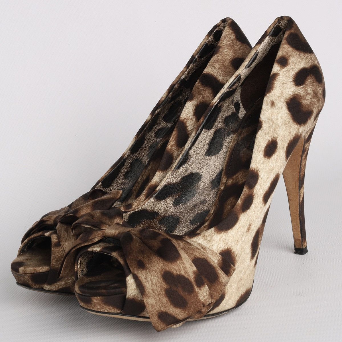 Dolce & Gabbana Dolce Gabbana Satin Leopard Print Heel Peep Toe Shoes Size US 9 / IT 39 - 1 Thumbnail