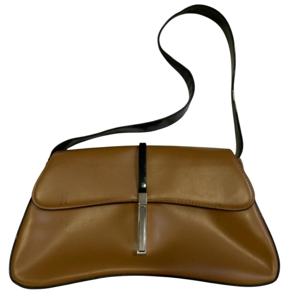 Designer Chic Brown Leather Shoulder Bag Size ONE SIZE - 1 Thumbnail