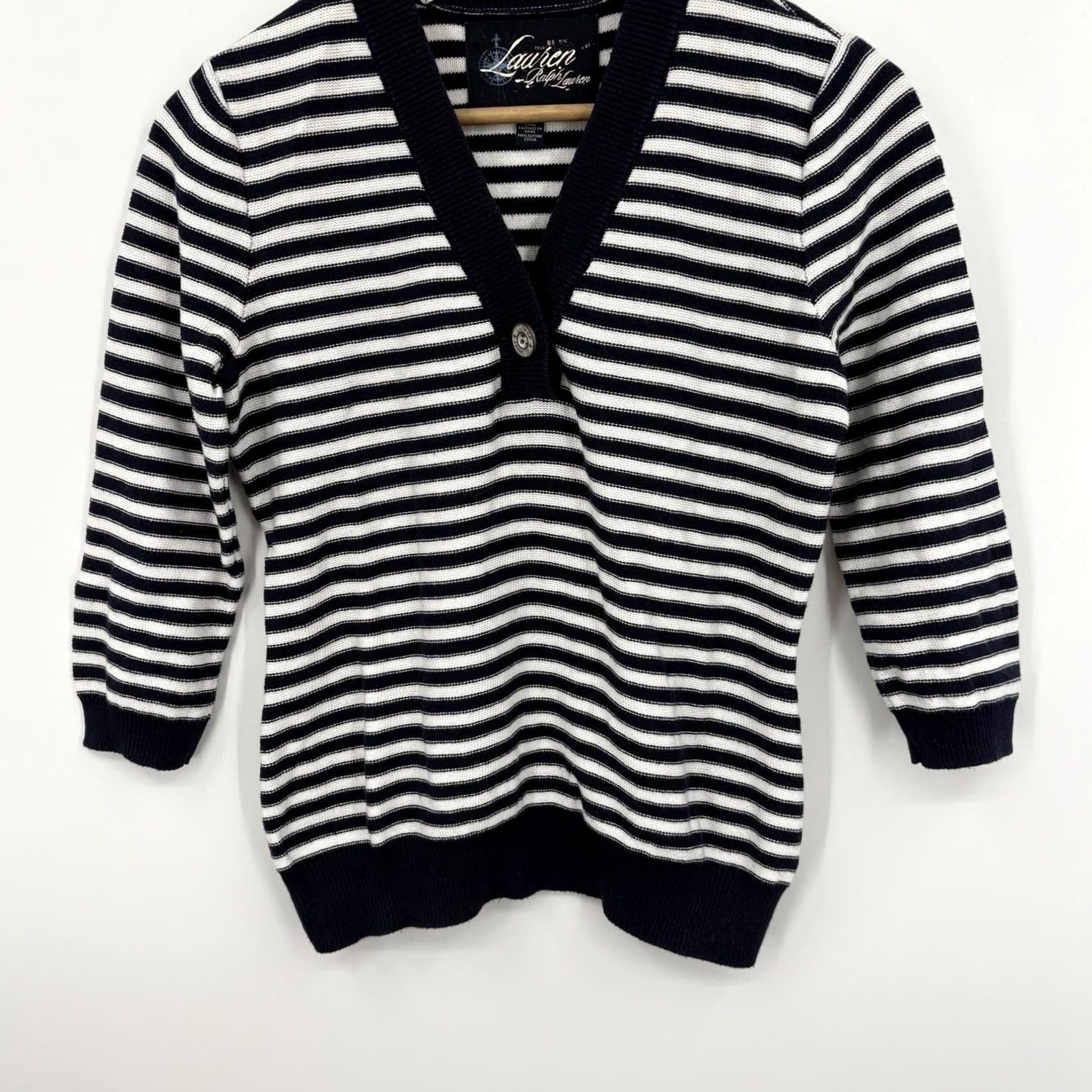 Ralph Lauren Lauren Ralph Lauren Top Womens Small Nautical Fisherman Coastal Knit Preppy Y2K Shirt Pullover Navy Blue Cotton V-Neck Raglan Sleeve Embroidered Logo Size S / US 4 / IT 40 - 4 Thumbnail