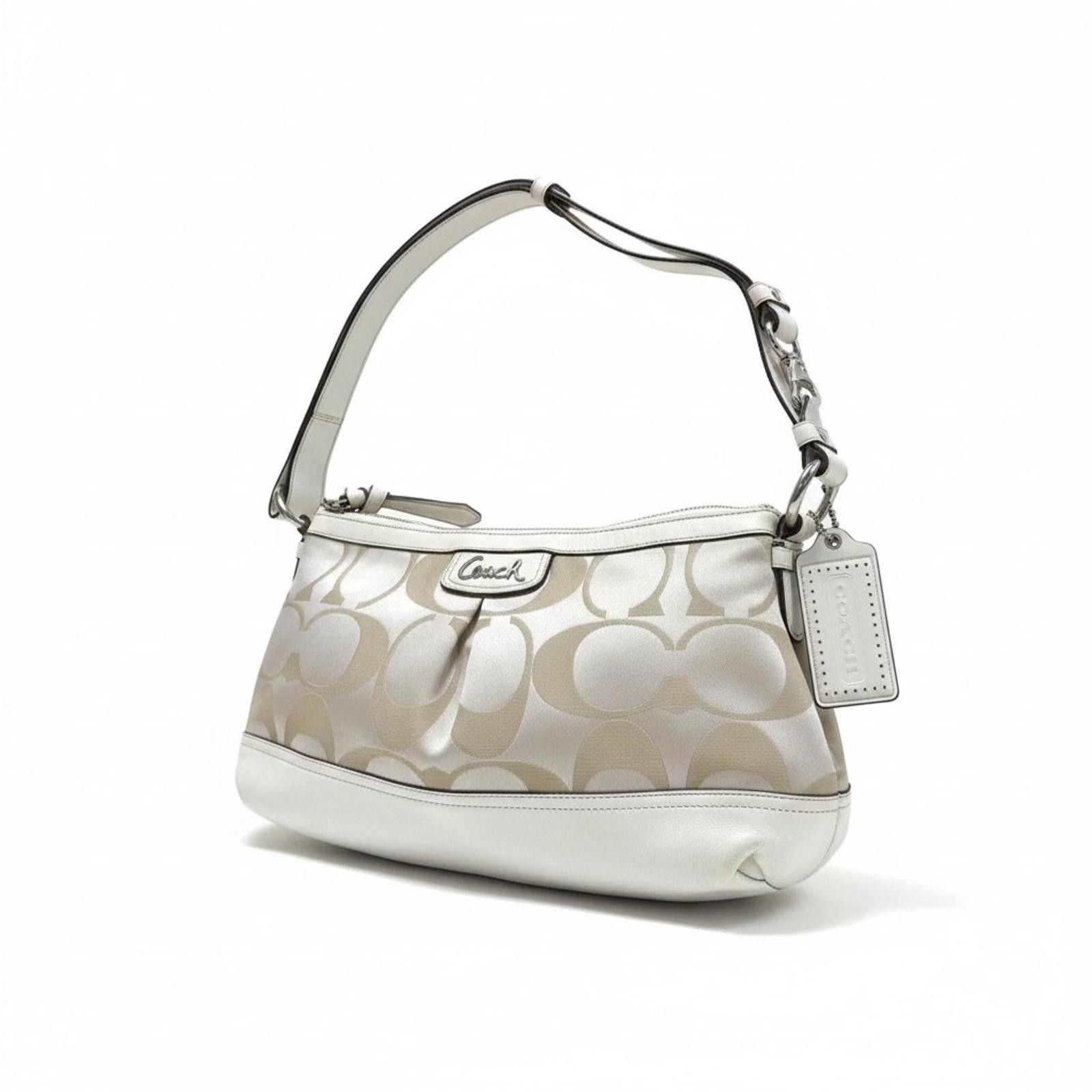 Coach Coach - Beige White Signature Canvas Shoulder Bag Size ONE SIZE - 1 Thumbnail