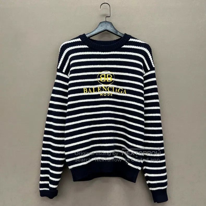 Balenciaga Balenciaga Chest Embroidered Logo Striped Sweater Size US L / EU 52-54 / 3 - 1 Thumbnail