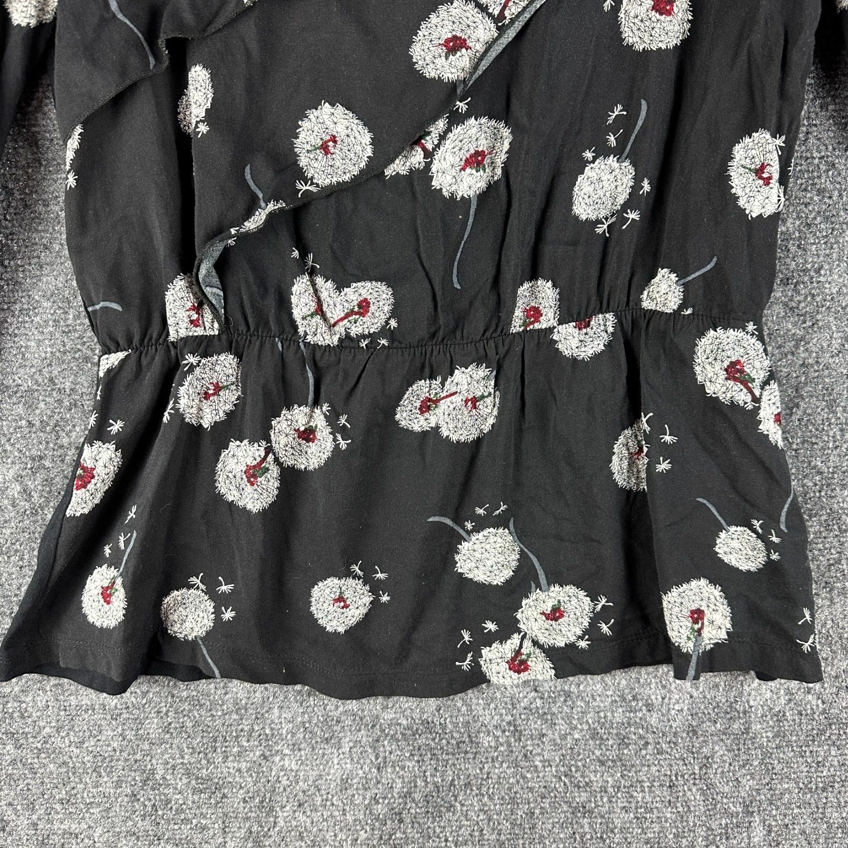 Anthropologie Deletta Blouse Womens Small Black Floral Faux Wrap Knit 3/4 Sleeve V-Neck Pullover Size M / US 6-8 / IT 42-44 - 2 Thumbnail