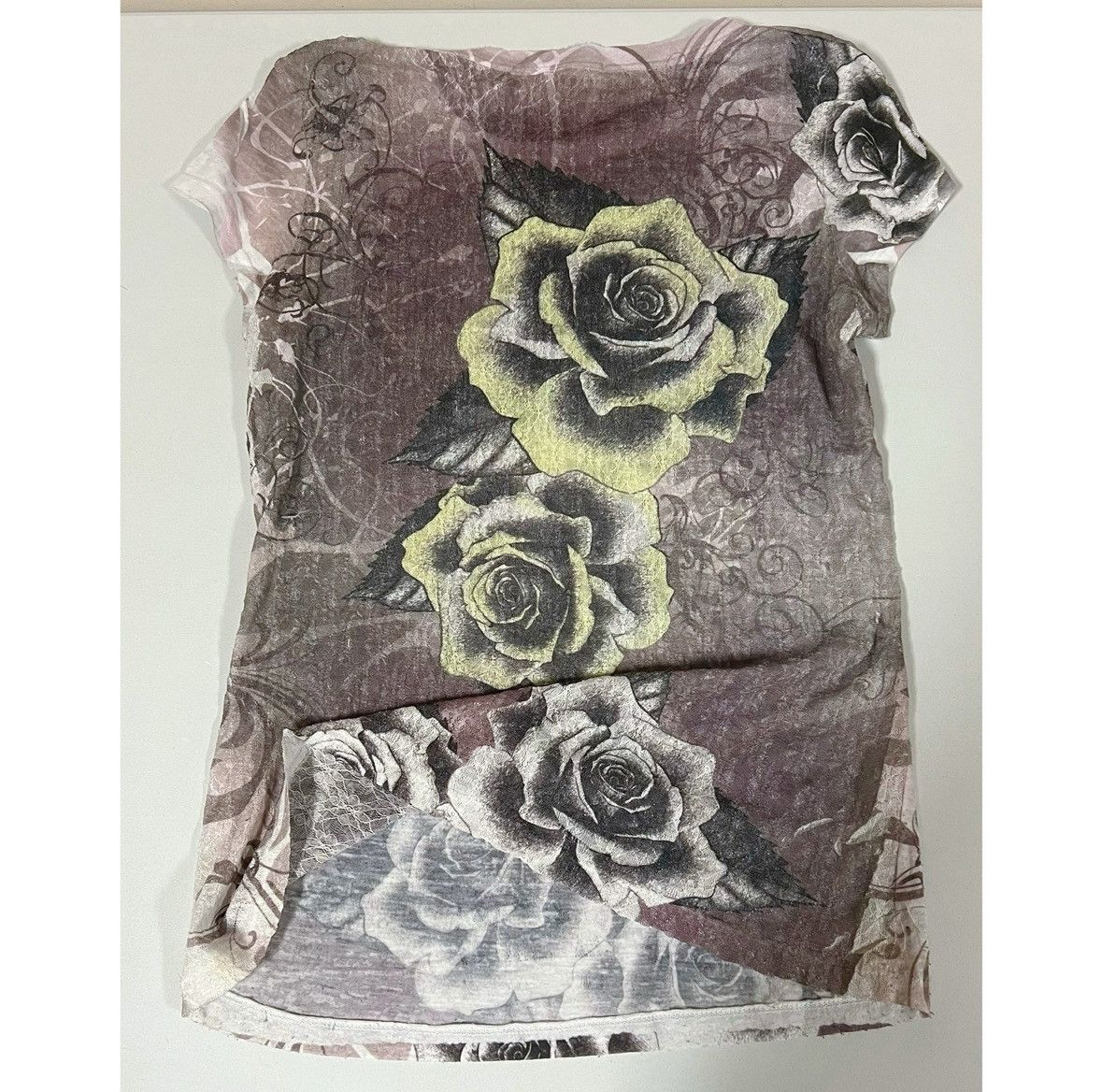 Vintage Rose Floral Diamond Studded Lace T-Shirt Top Tee Size S 🌹✨ Size S / US 4 / IT 40 - 5 Thumbnail
