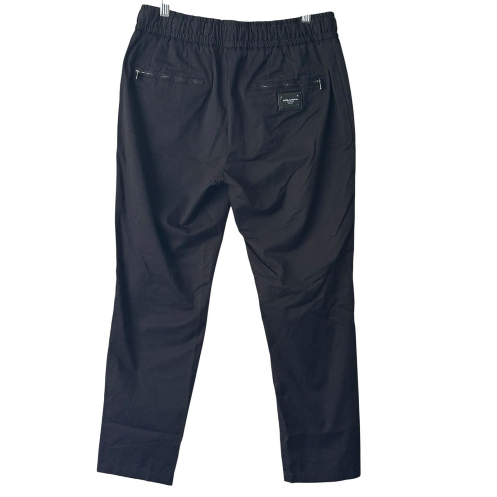 Dolce & Gabbana Essential Black Stretch Cotton Pants IT 46 Metal Logo Tag Size US 30 / EU 46 - 14 Thumbnail