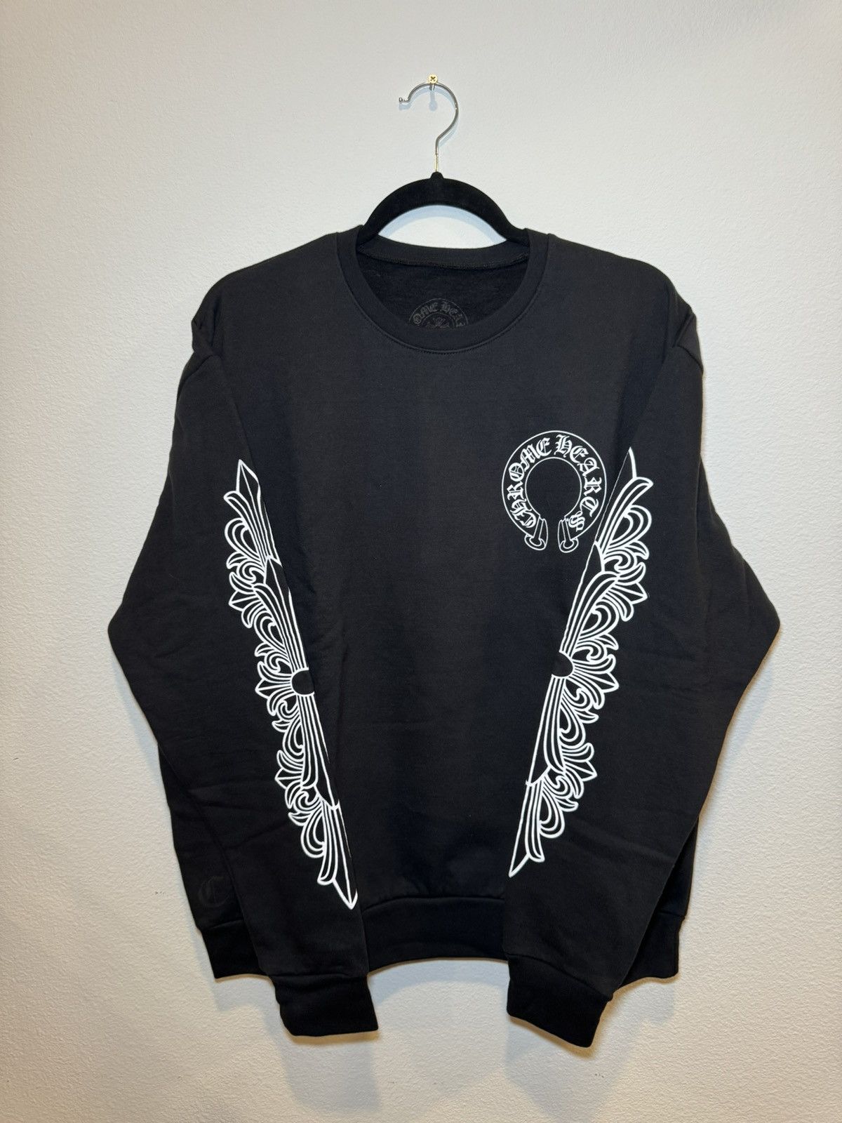 image of Chrome Hearts Floral Dagger Horseshoe Crewneck Sweater in Black, Men's (Size Small)