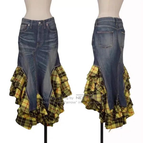 Junya Watanabe Junya Watanabe size S Blue Retro Plaid Patchwork Design Sk Size 23" - 1 Thumbnail