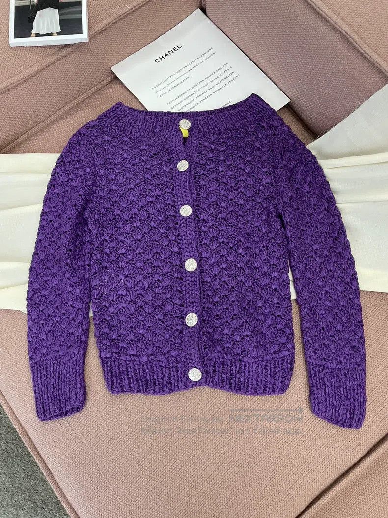 Chanel Chanel Purple hollow knitted top with long sleeves Size XS / US 0-2 / IT 36-38 - 2 Thumbnail