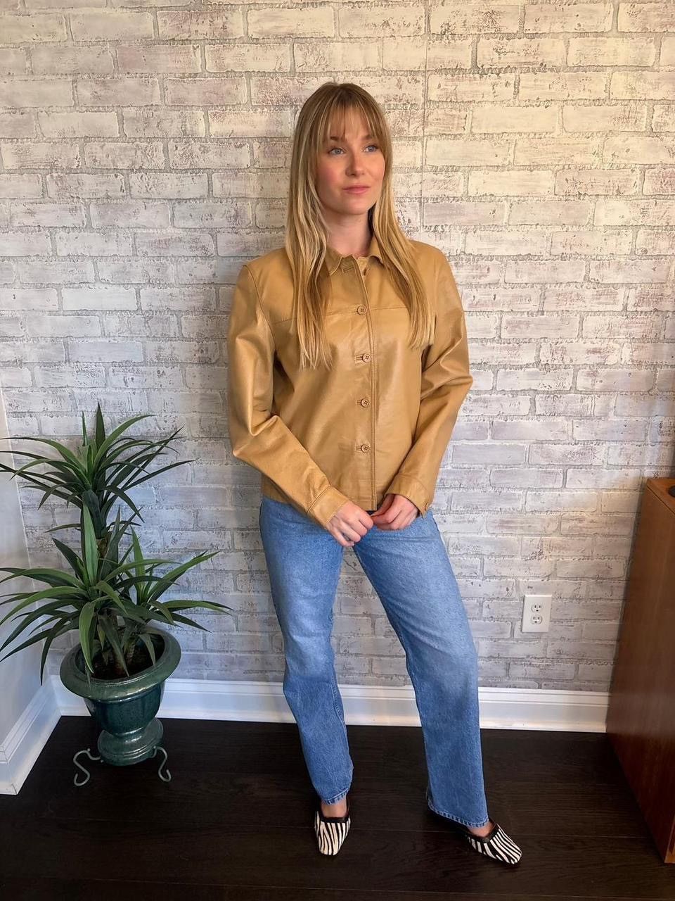Other Vintage Tan Leather Jacket Size L / US 10 / IT 46 - 2 Thumbnail