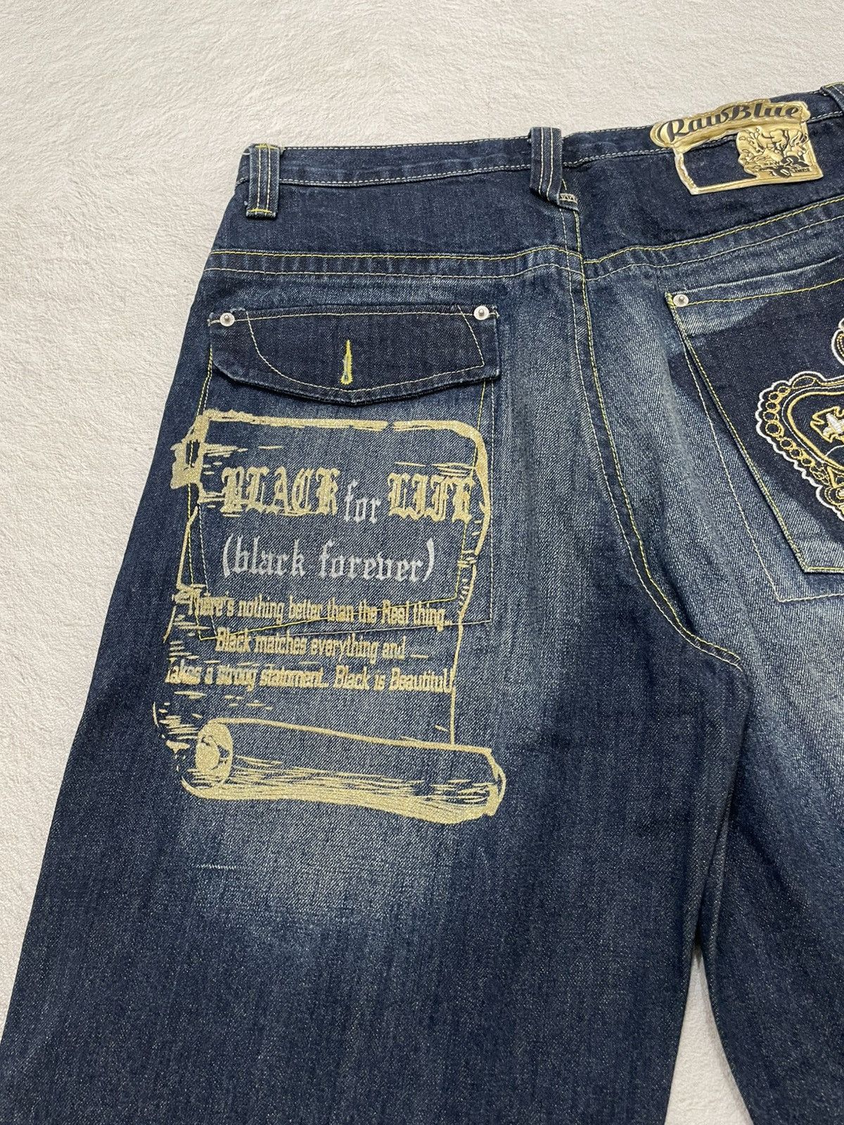 Japanese Brand 2000s Rawblue Crown Graphic Denim Shorts Y2K Streetwear Size US 33 - 6 Thumbnail