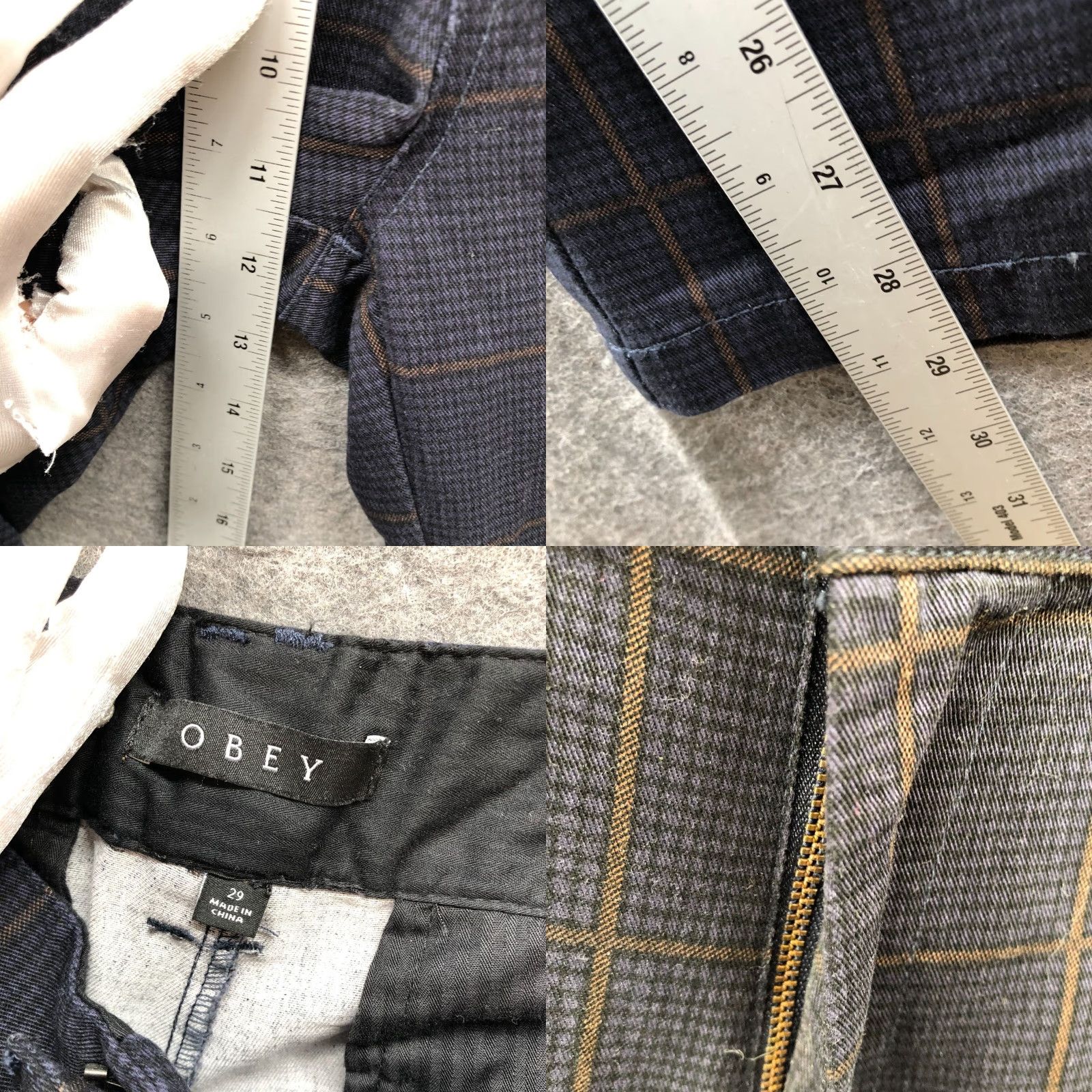 Obey OBEY Pants Womens 29 High Rise Straight Loose Cotton Plaid Dark Blue Size 29" - 8 Thumbnail