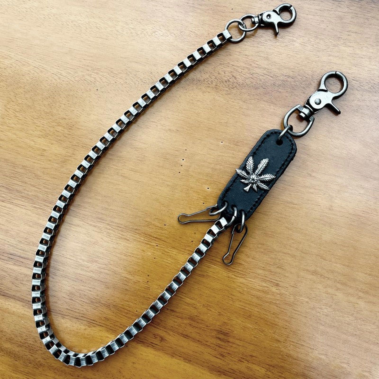 Vintage Leaf Leather Patch Wallet Chain, Pants Chain Size ONE SIZE - 2 Thumbnail