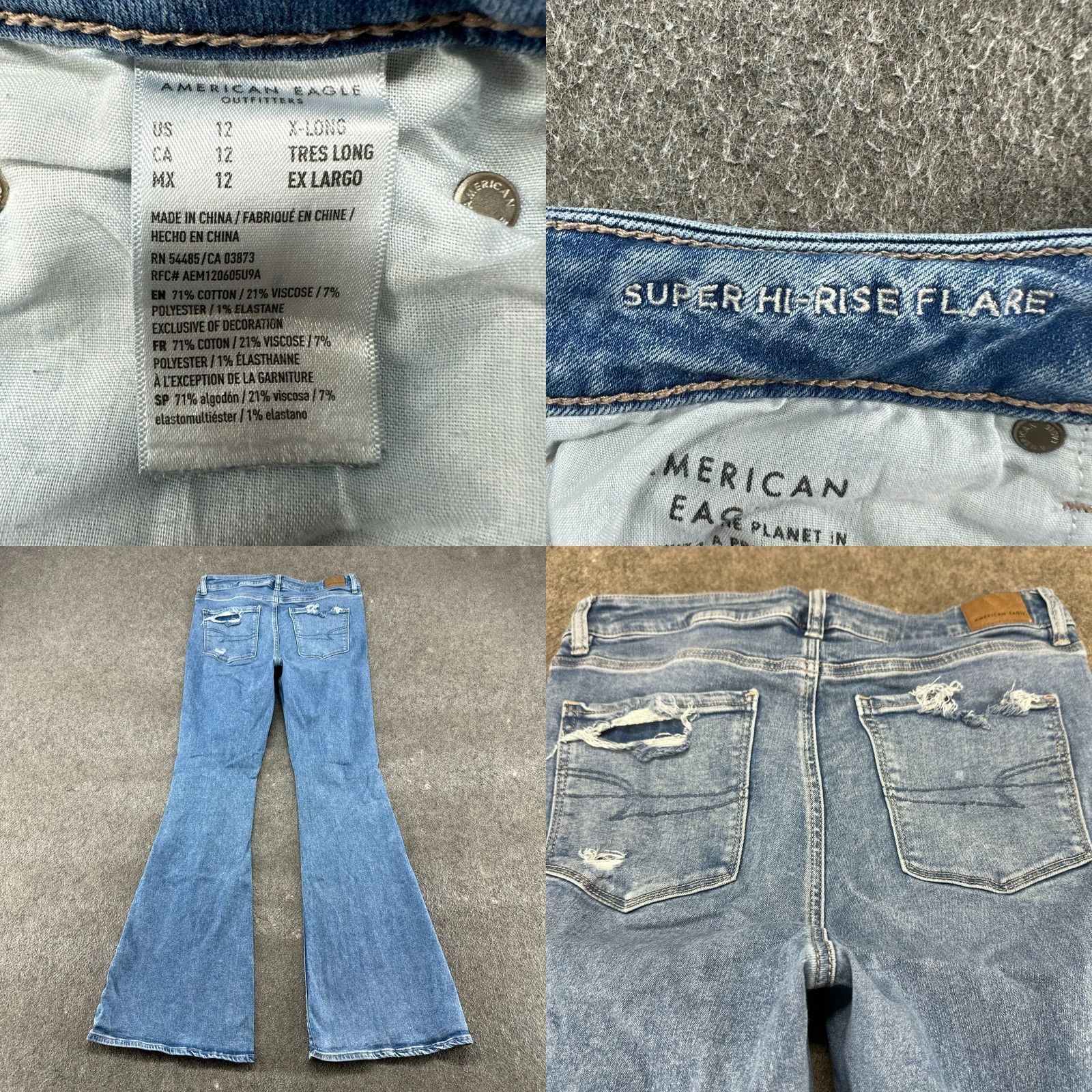 American Eagle Outfitters American Eagle Outfitters Jeans Womens 12 Blue Super Hi Rise Flare Stretch Distressed Regular 5-Pocket Denim Inseam 33 Size 34" / US 12 / IT 48 - 9 Thumbnail