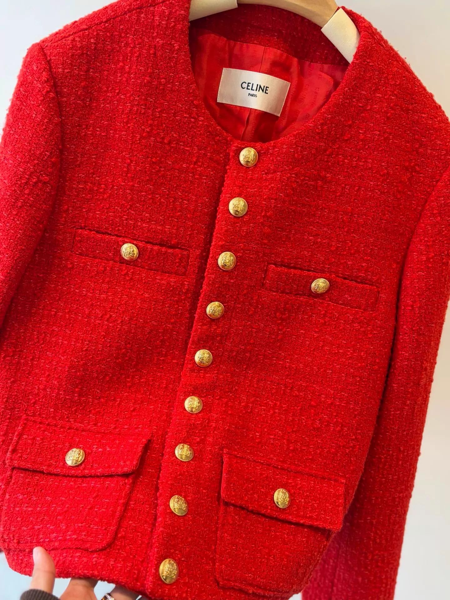 Celine Celine red tweed four-pocket coat gold button 40 mint Size S / US 4 / IT 40 - 2 Thumbnail