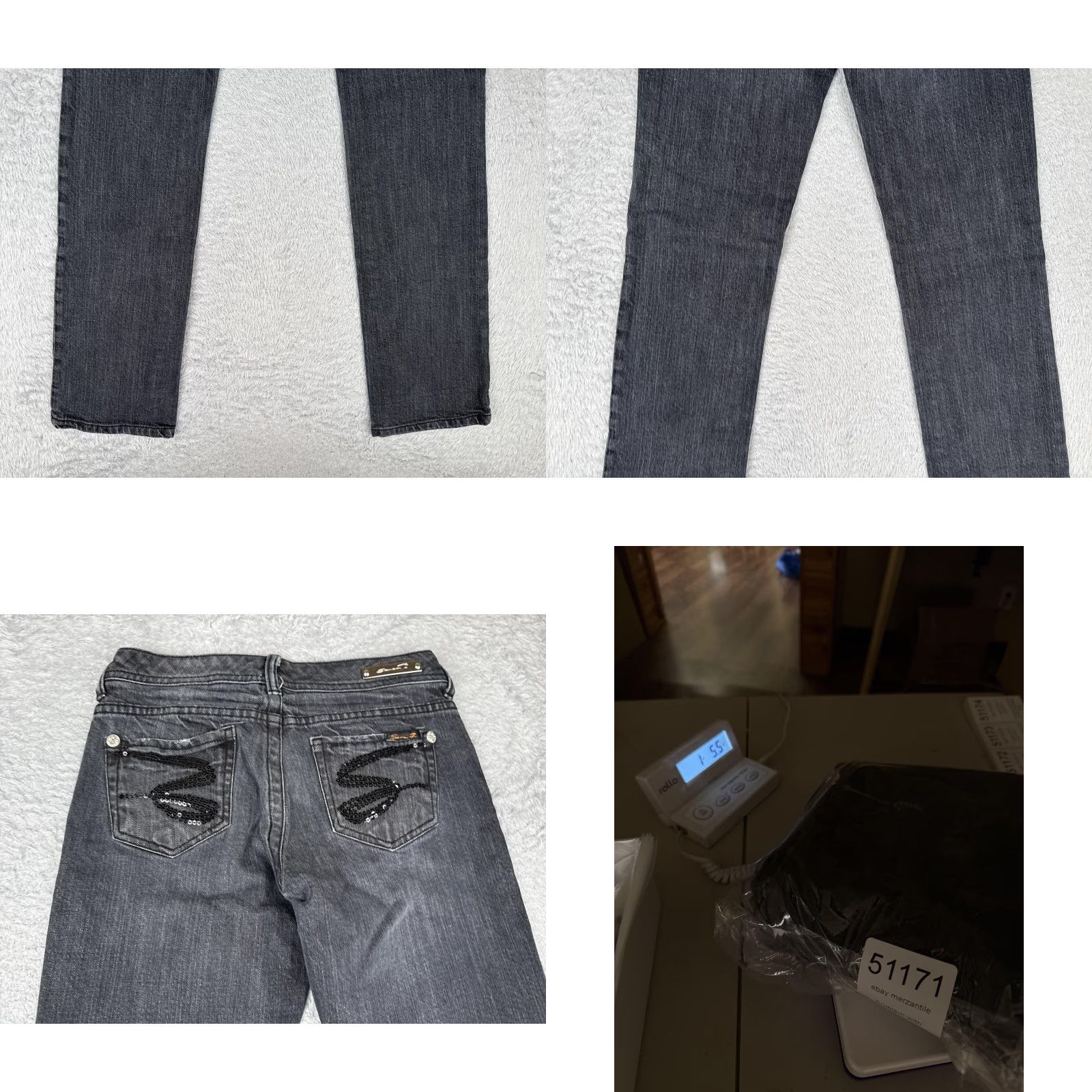 Vintage Seven7 Jeans Women 24 Black Gray Straight Leg Denim Pockets Sequin 24x33 Size 42" / US 20 - 10 Thumbnail