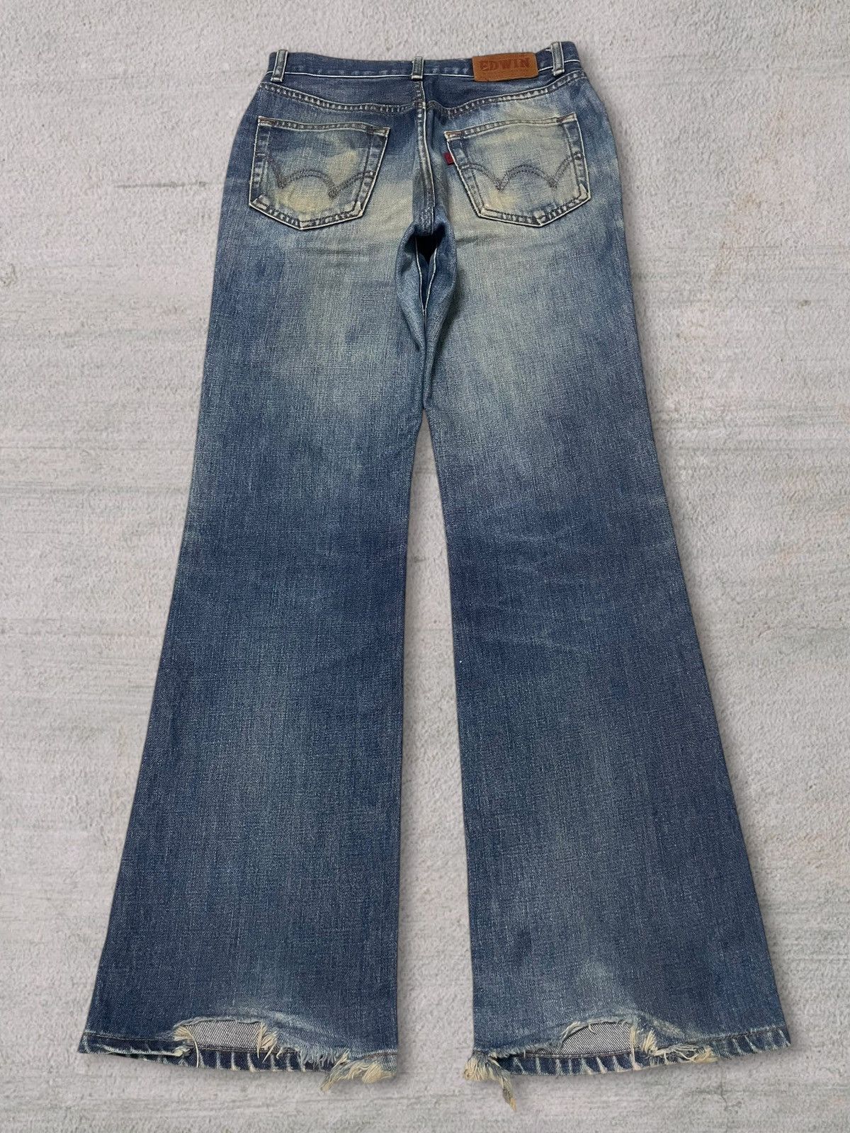 Edwin Vintage Edwin 503 Bootcut Distressed Blue Wash Bleach Jeans Size 29" - 4 Thumbnail
