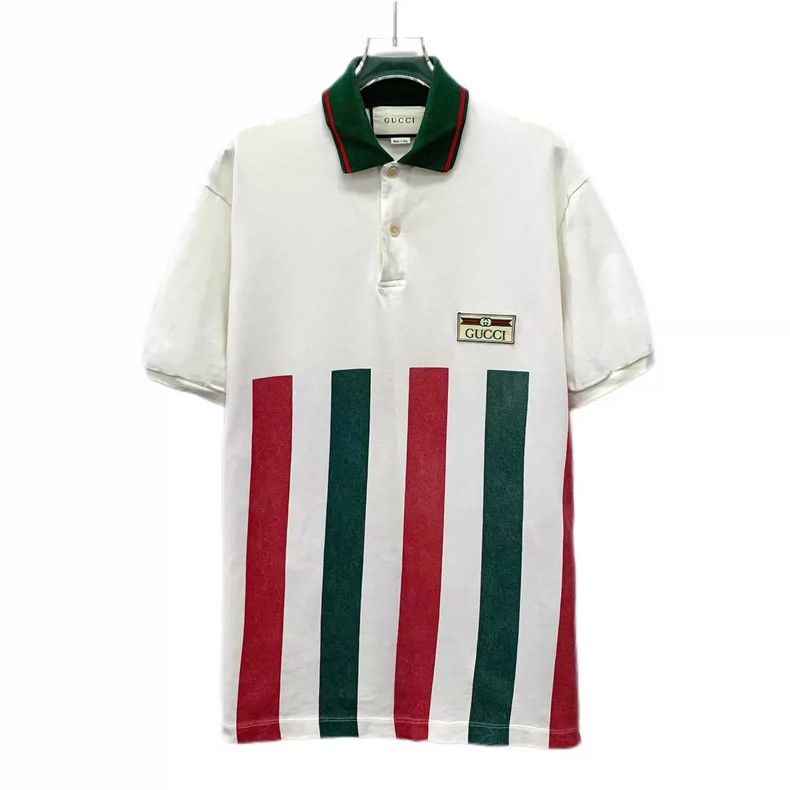 Gucci Color-blocked striped cotton lapel short-sleeved Polo