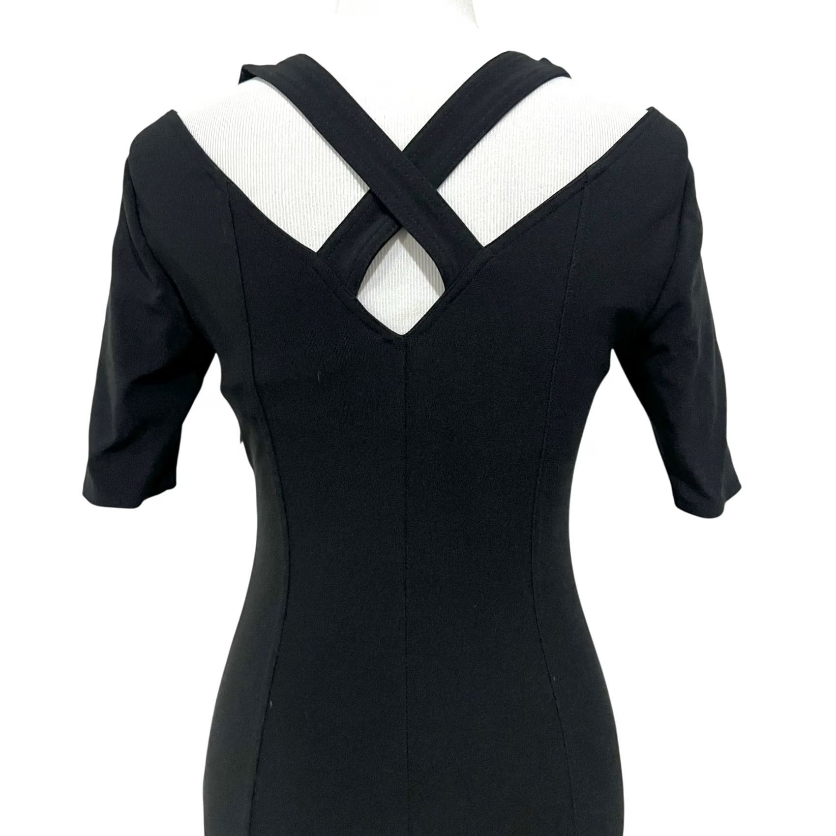 Boston Proper VINTAGE Boston Proper Dress Sheath Black Nylon Spandex Sz 2 Criss-Cross Back 90s Y2K Knit's Knee Length Mens Womens Size XS / US 0-2 / IT 36-38 - 4 Thumbnail