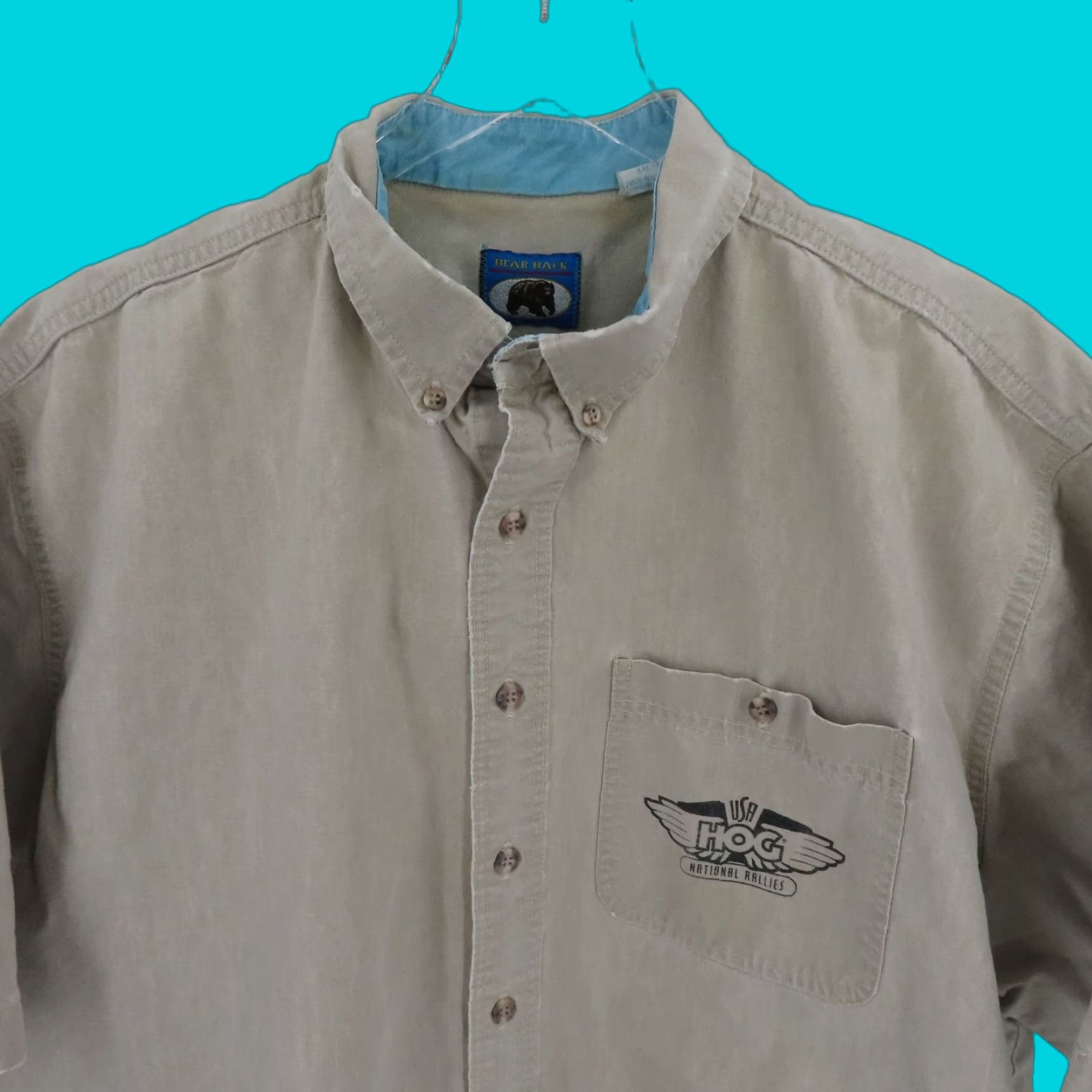 Vintage VINTAGE Bear Back Shirt Men 2XL Beige Cotton Button-Up Short Sleeve Collared Top Top VTG Size US XXL / EU 58 / 5 - 1 Thumbnail