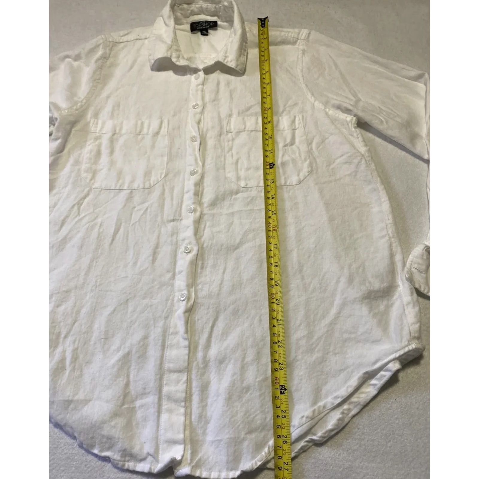 Topshop Topshop Shirt Dress Womens Size 6 Long Sleeve White Linen Cotton Button Collared Casual Short Dress 28-23 Size M / US 6-8 / IT 42-44 - 7 Thumbnail