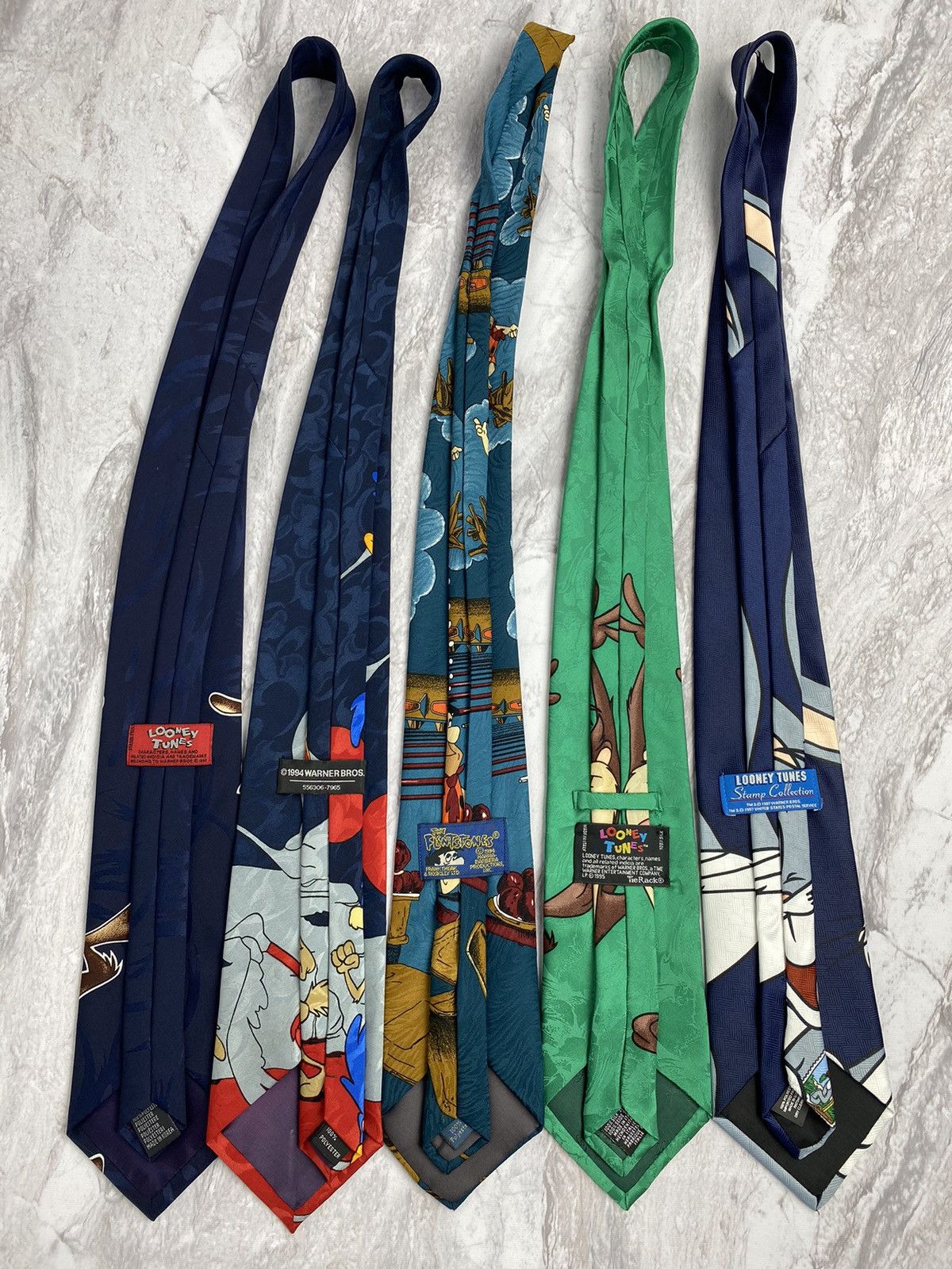 Warner Bros Lot of 5 Vintage 90s Looney Tunes Ties Warner Bros Cartoon Size ONE SIZE - 3 Thumbnail