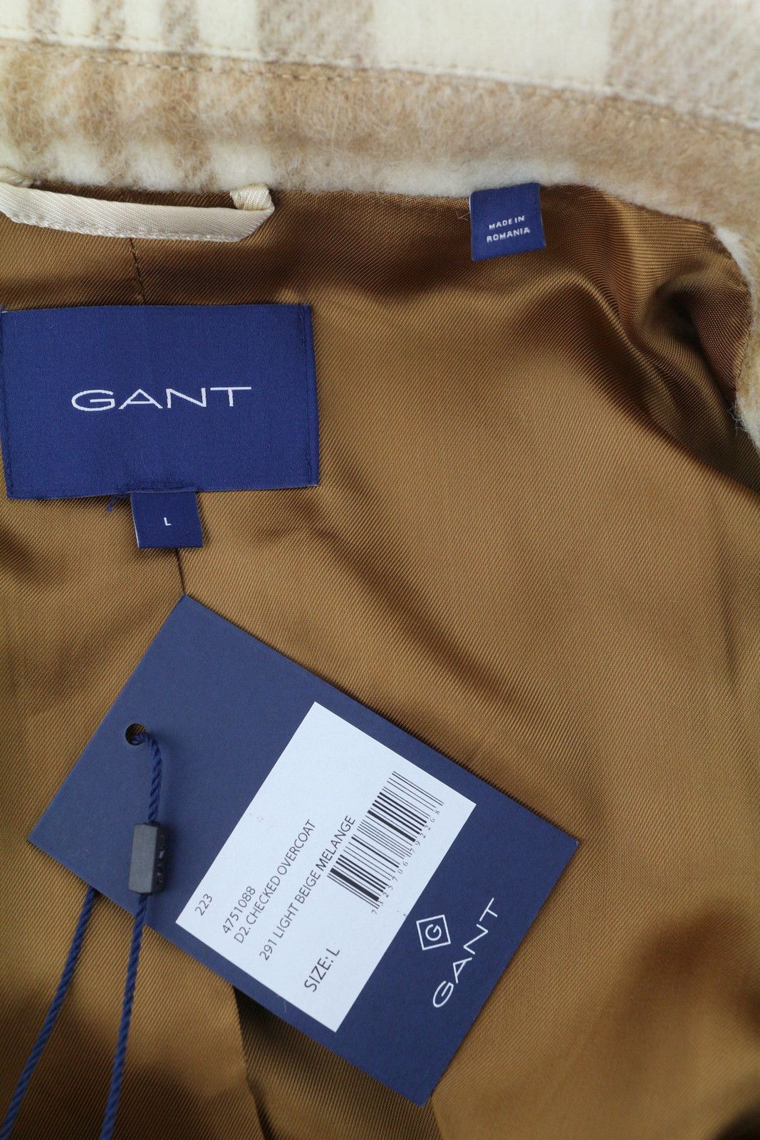 Gant CHECKED OVERCOAT L Light Beige Wool Blend Coat 87282 Size L / US 10 / IT 46 - 8 Thumbnail