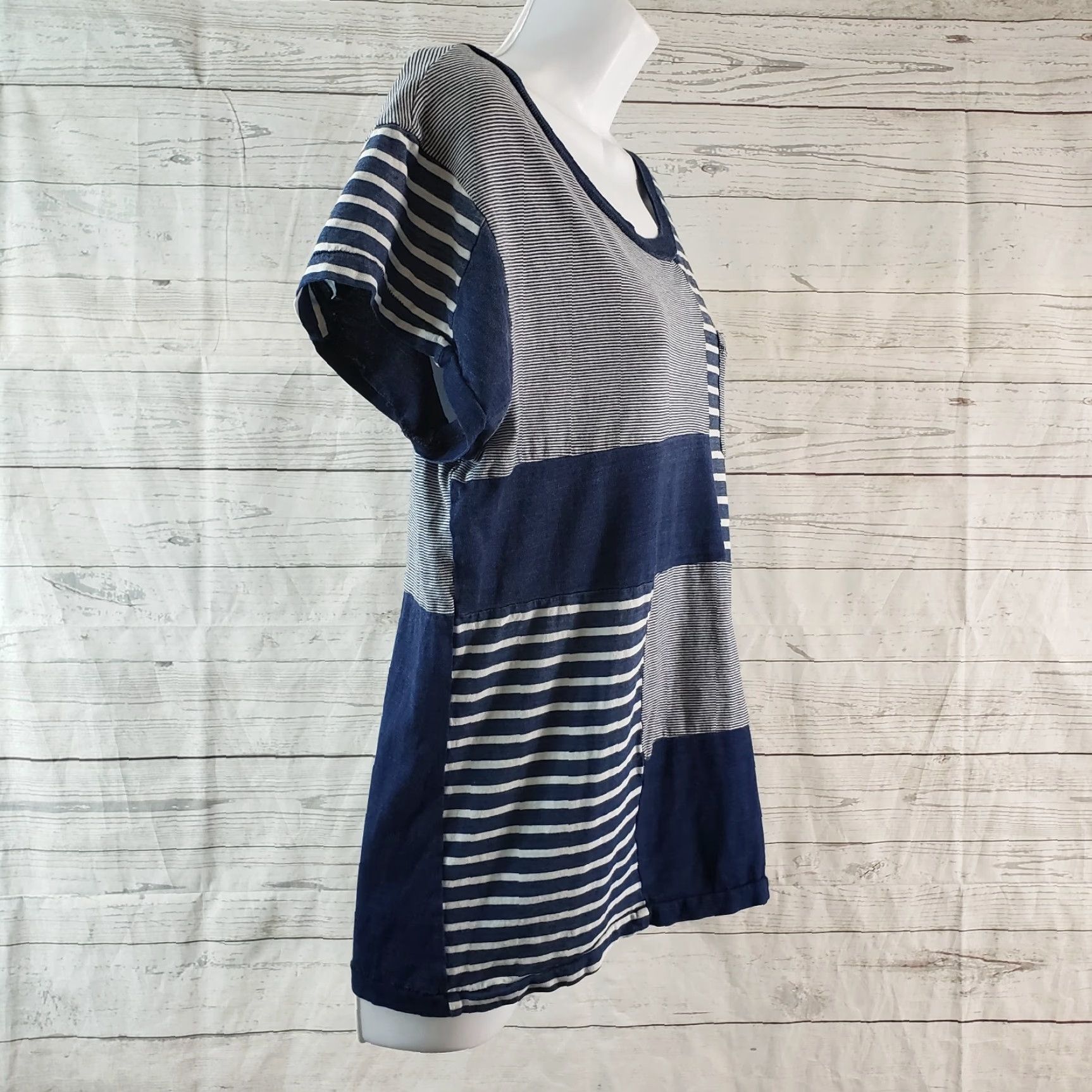Vintage Current Elliot Womens Seamed Pocket Tee Sz 1 Indigo Patchwork Cotton Shirt Short Sleeve Pullover Casual Basic Size S / US 4 / IT 40 - 3 Thumbnail