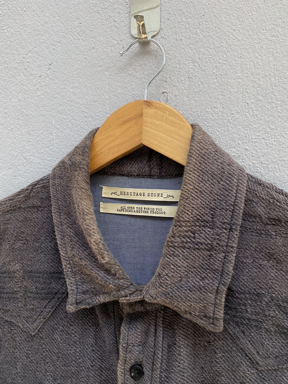 Flannel × Japanese Brand HERITAGE STONE Distress Look Charcoal Grey Flannel Size US M / EU 48-50 / 2 - 3 Thumbnail