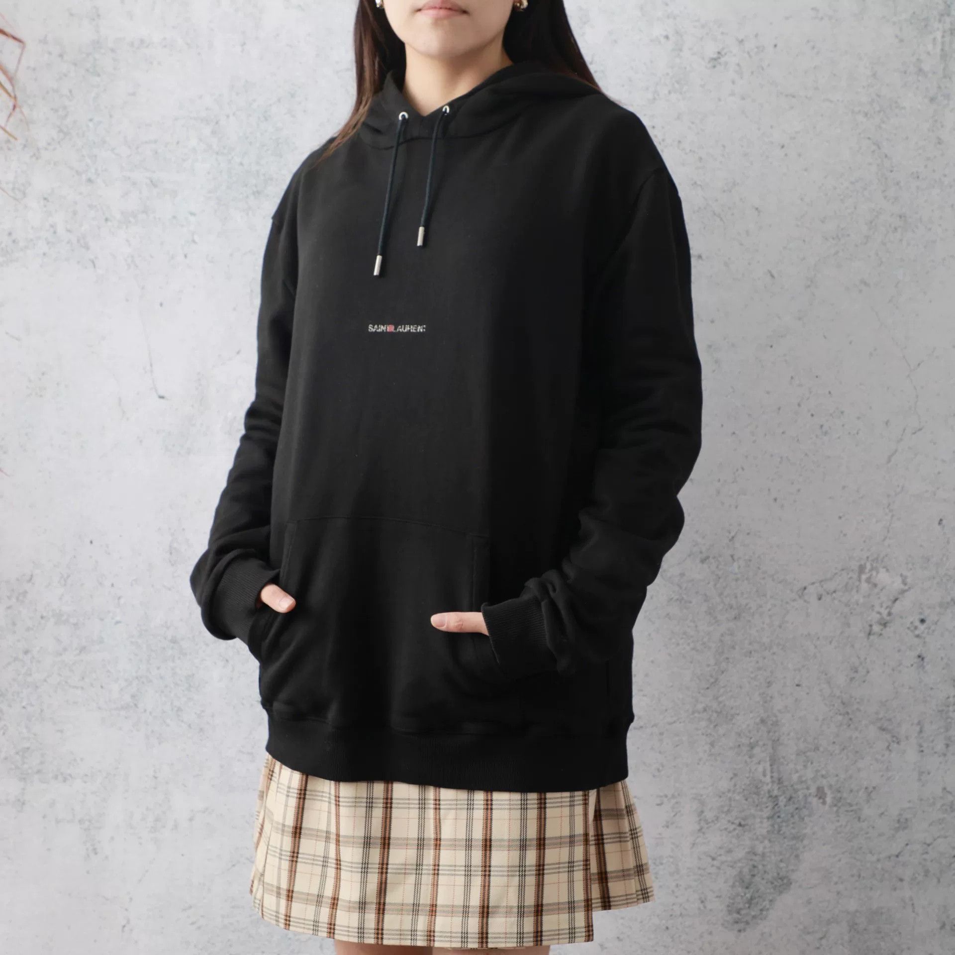 Yves Saint Laurent YSL Black Cotton Chest Logo Hooded Sweatshirt Size L / US 10 / IT 46 - 1 Thumbnail