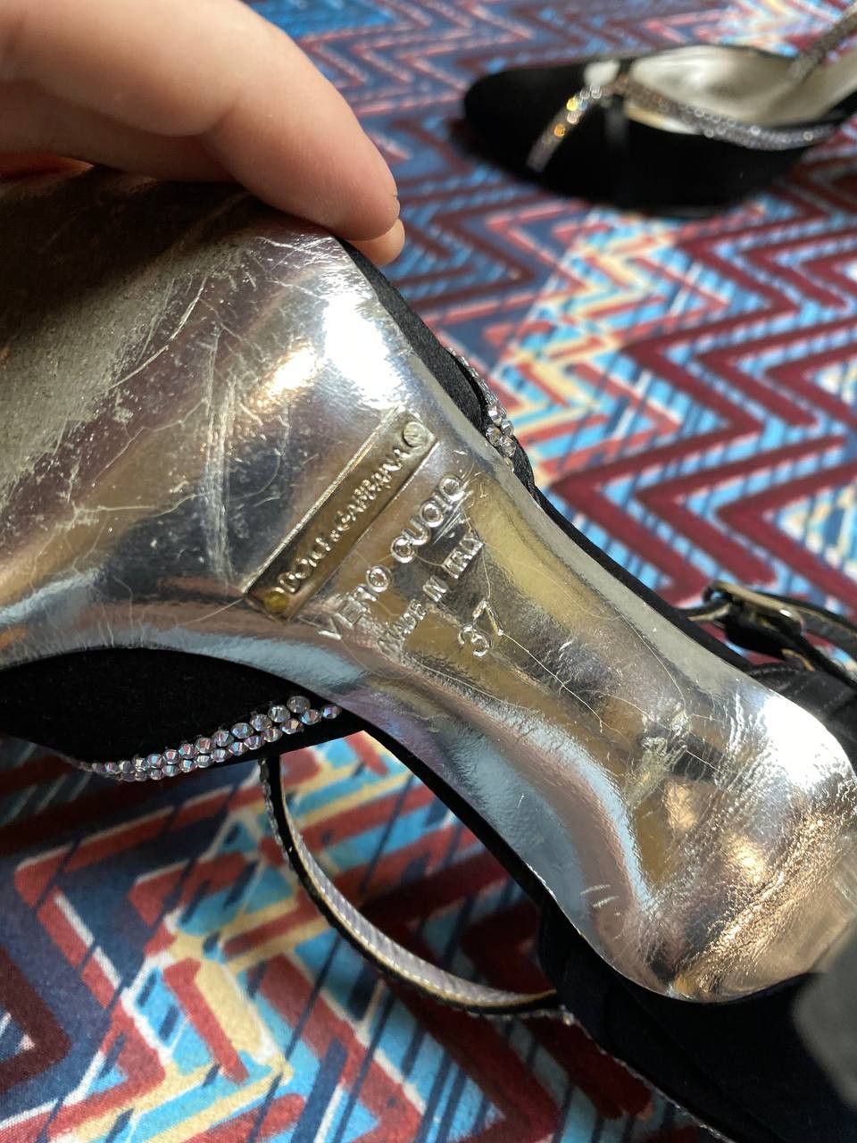 Dolce & Gabbana D&G Velvet Crystal Slingback Heels Vintage shoes chic Size US 7 / IT 37 - 2 Thumbnail