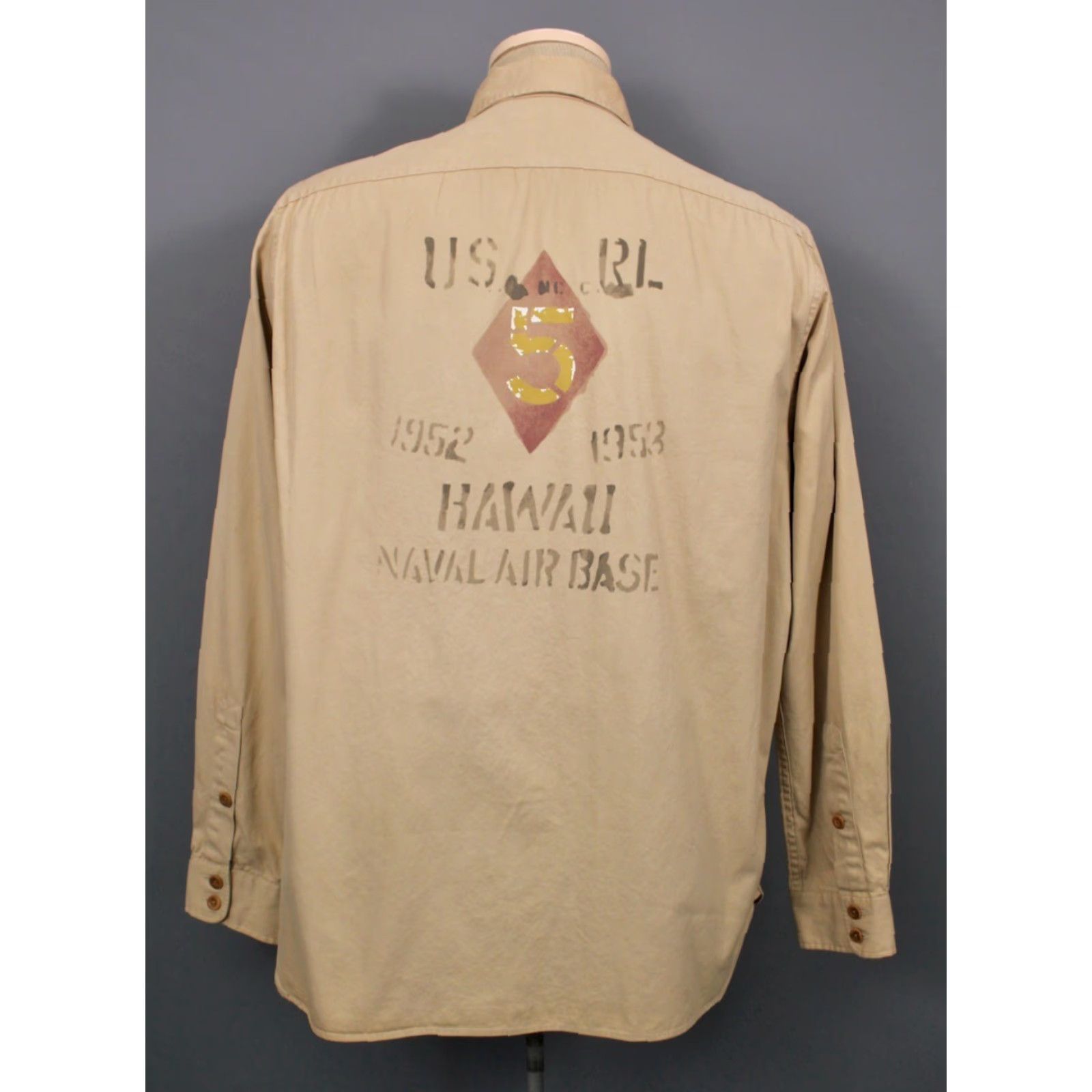 Polo Ralph Lauren Polo Ralph Lauren Shirt Khaki VTG Size L Long Sleeve Navy Base Hawaii Stencil Stain Size US L / EU 52-54 / 3 - 2 Thumbnail