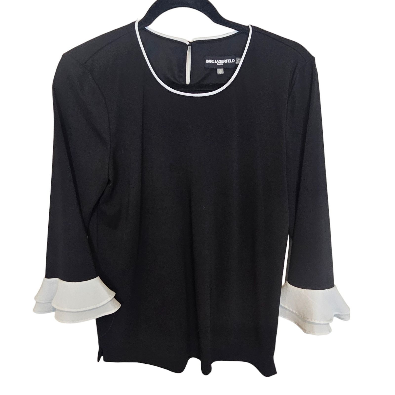 Karl Lagerfeld Karl Lagerfeld Womens Preppy Top Ruffle Sleeve Dark Academia Size S / US 4 / IT 40 - 1 Thumbnail