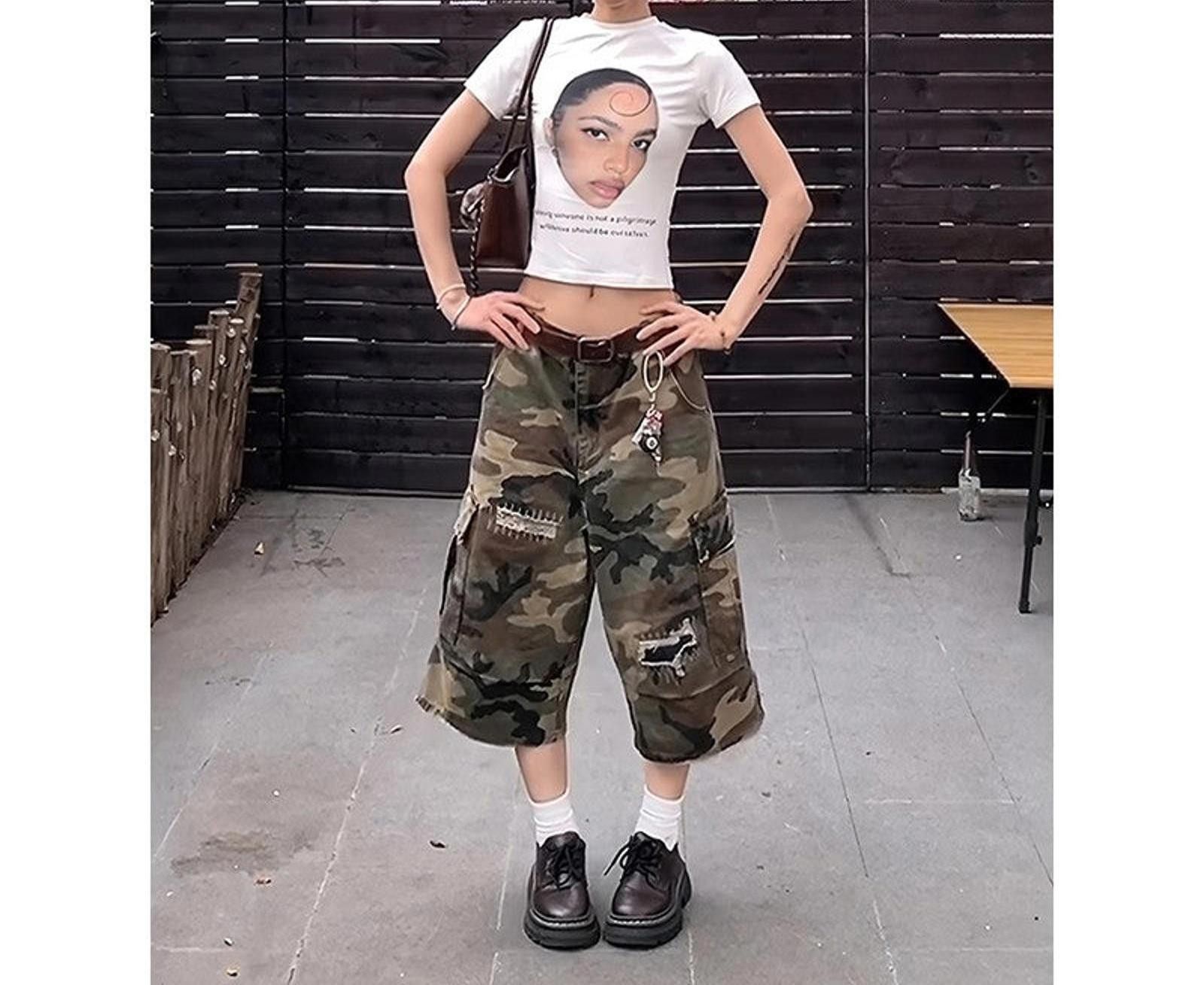 Camo Distressed Jorts Baggy Shorts