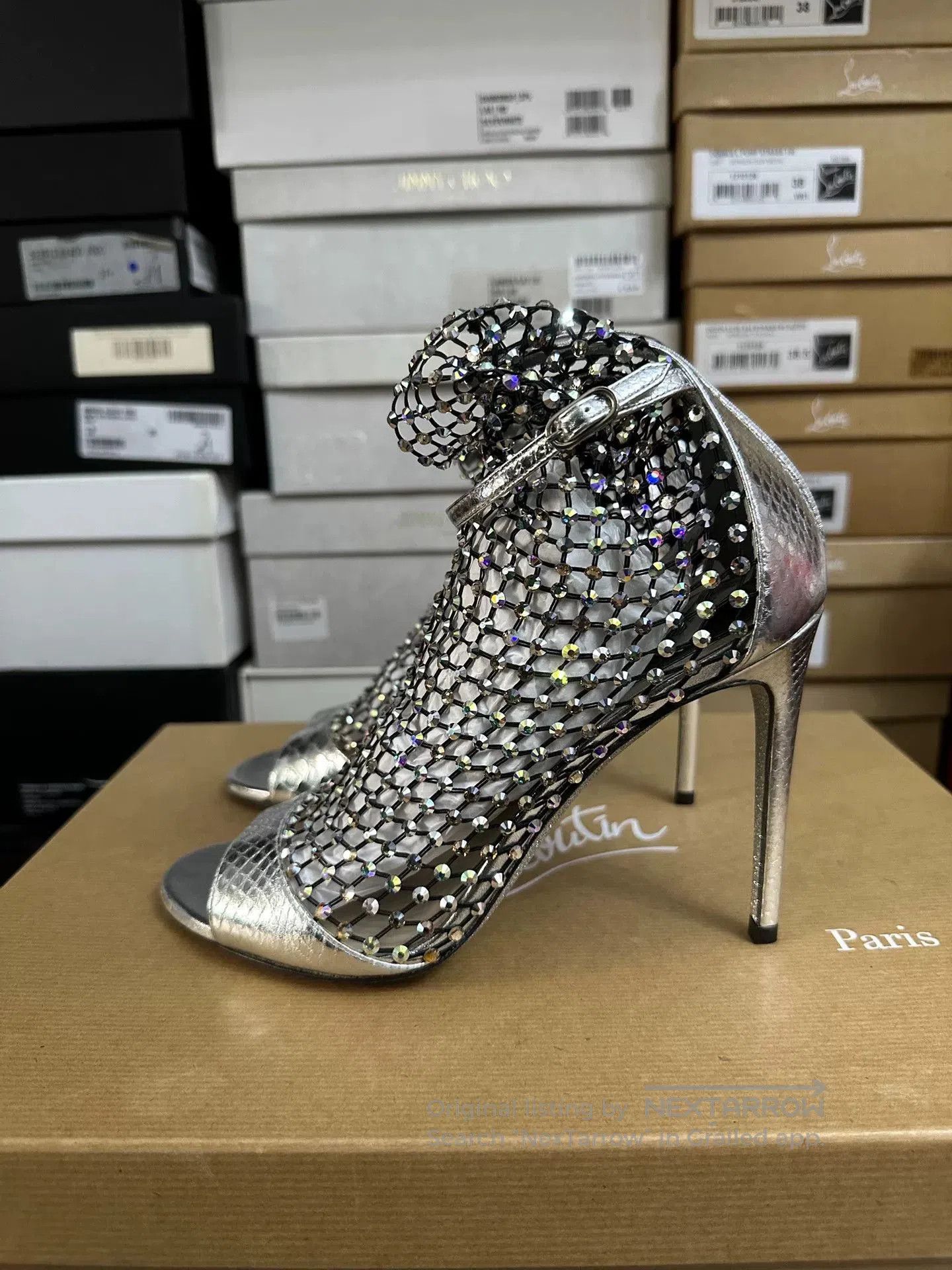 Rene Caovilla Rene Caovilla Silver Crystal Mesh Heels. Size US 7 / IT 37 - 3 Thumbnail