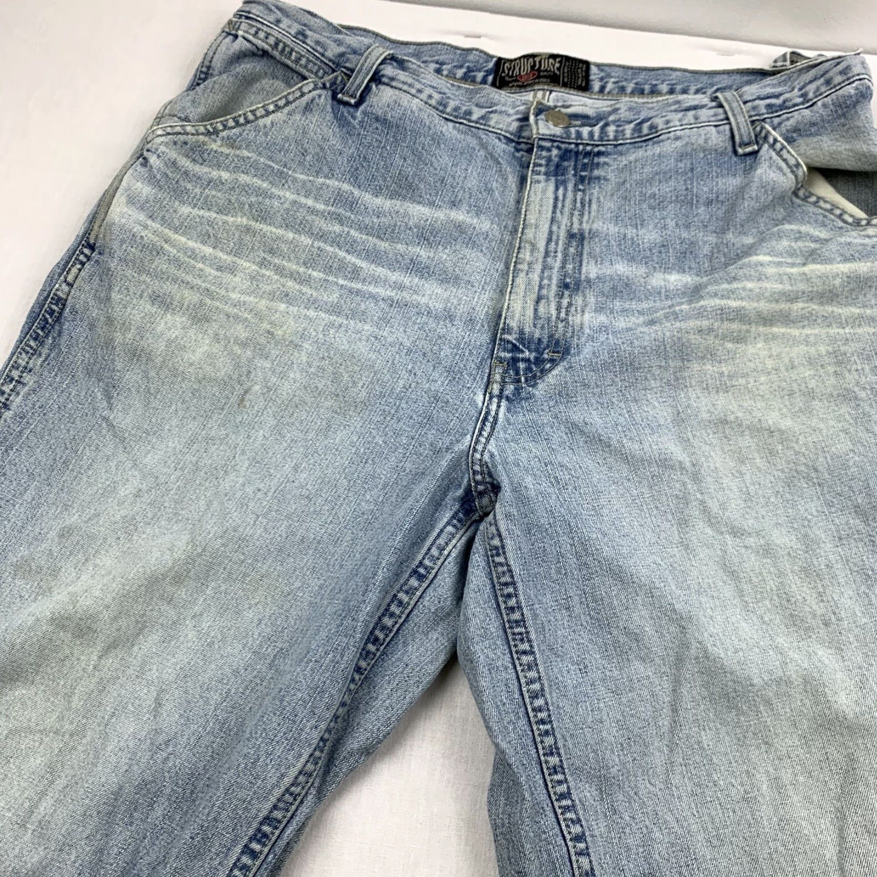 Vintage VINTAGE Structure Jeans Adult 34x29 Blue Grunge Y2K Baggy Thrashed Worn Faded Closure Zip Mens Jeans 34 Blue Grunge Y2K Size US 34 / EU 50 - 4 Thumbnail