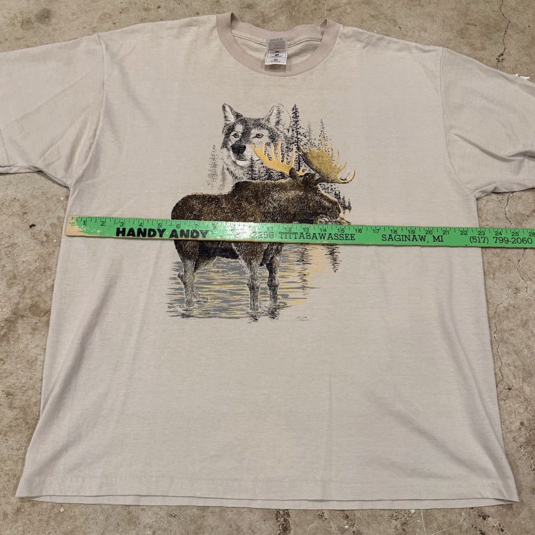 Vintage VINTAGE Wolf T-Shirt 90s Elk Wolf Nature Tee Mens XL Beige Mens XL 90s Beige Size US XL / EU 56 / 4 - 5 Thumbnail