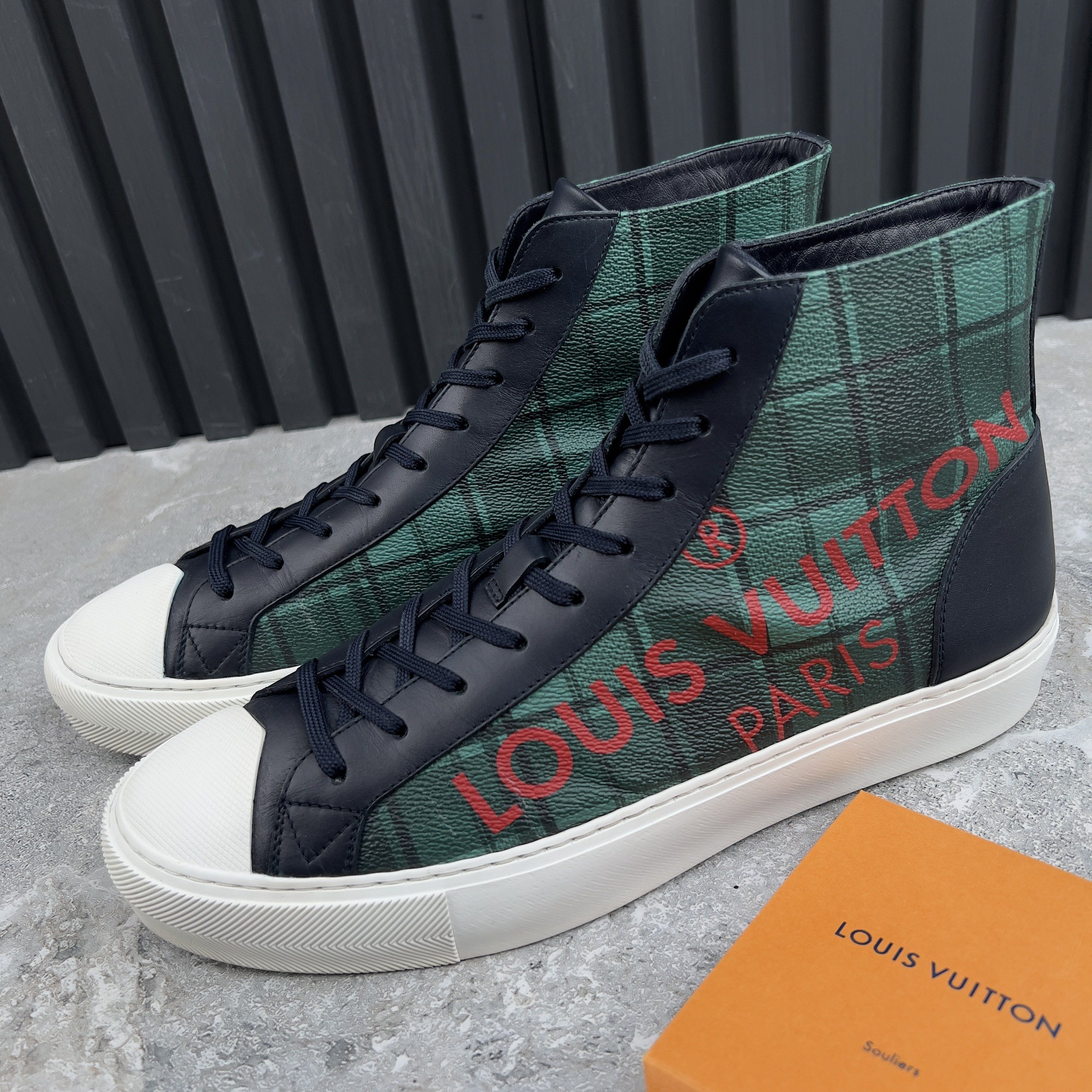 Louis Vuitton Tattoo Sneakers Logo Tartan Pattern Canvas Blue Navy Leather Size US 8 / EU 41 - 1 Thumbnail