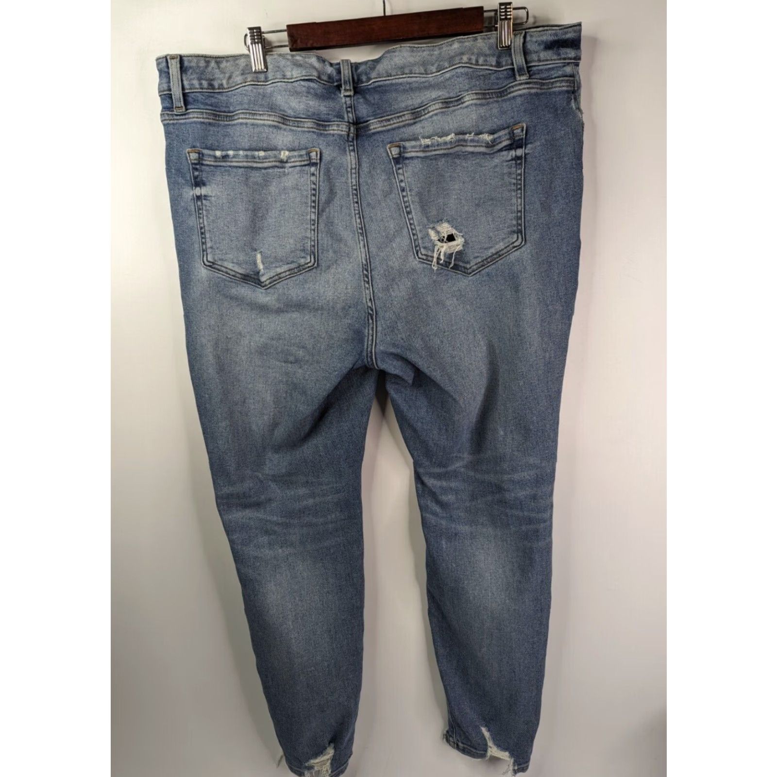 Vintage Lane Bryant Jeans 20 High Rise Shark Bite Hem Distressed Skinny Ankle Blue Denim Size 42" / US 20 - 3 Thumbnail