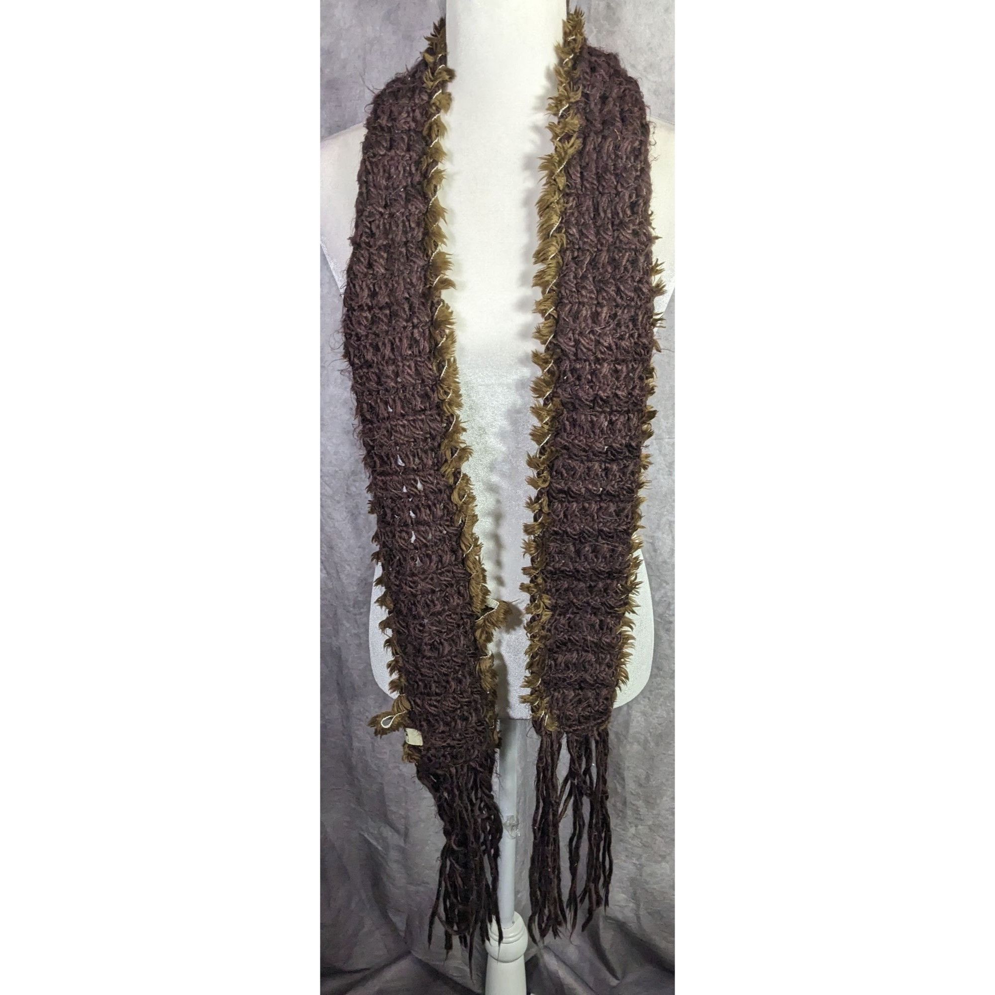 O'Neill Sporty O'Neill Brown Knit Scarf With Fringe & Faux Fur Trim Size ONE SIZE - 11 Thumbnail