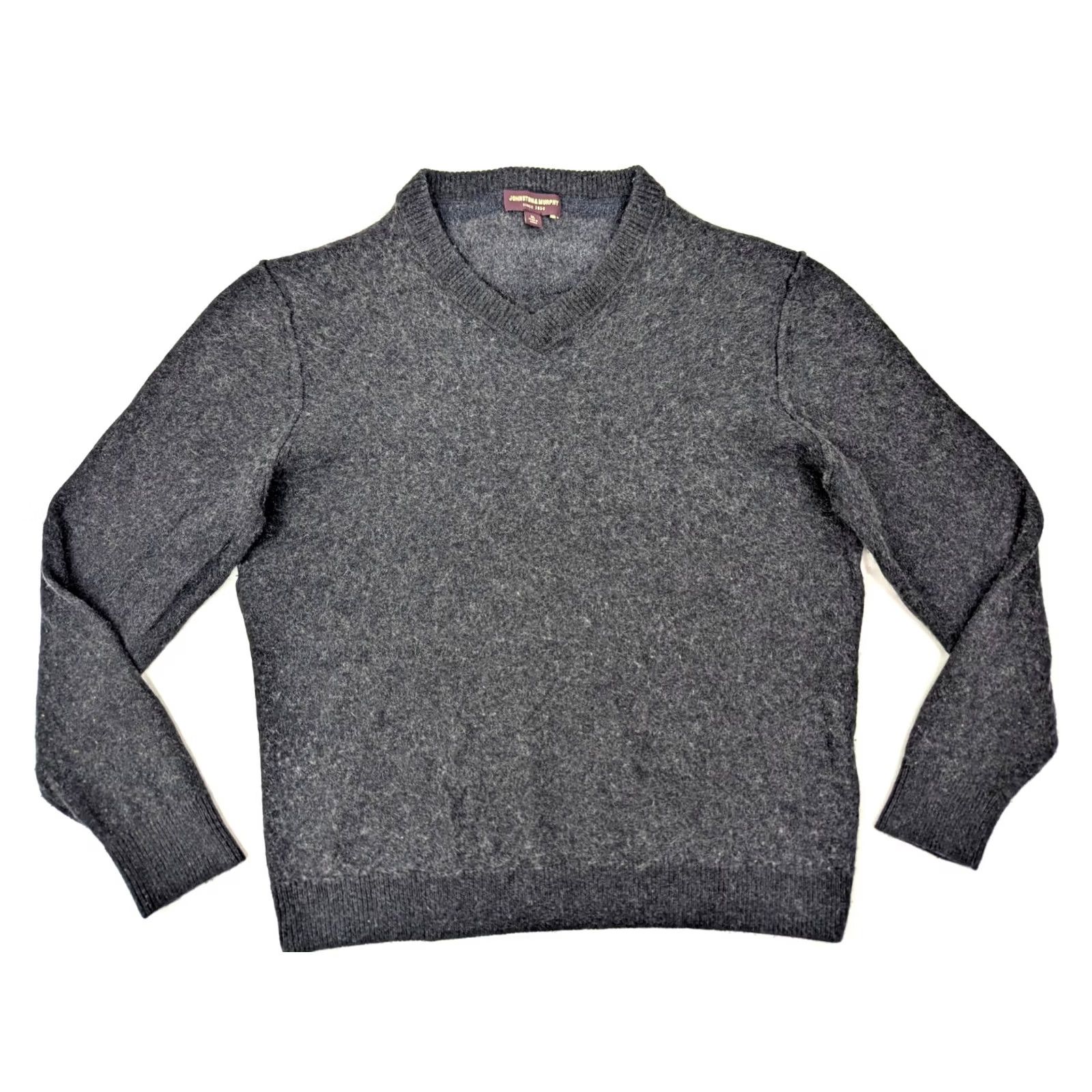 Johnston & Murphy Johnston & Murphy Wool Blend V-Neck Pullover Sweater Men's XL Gray Solid Knit Size US XL / EU 56 / 4 - 2 Thumbnail