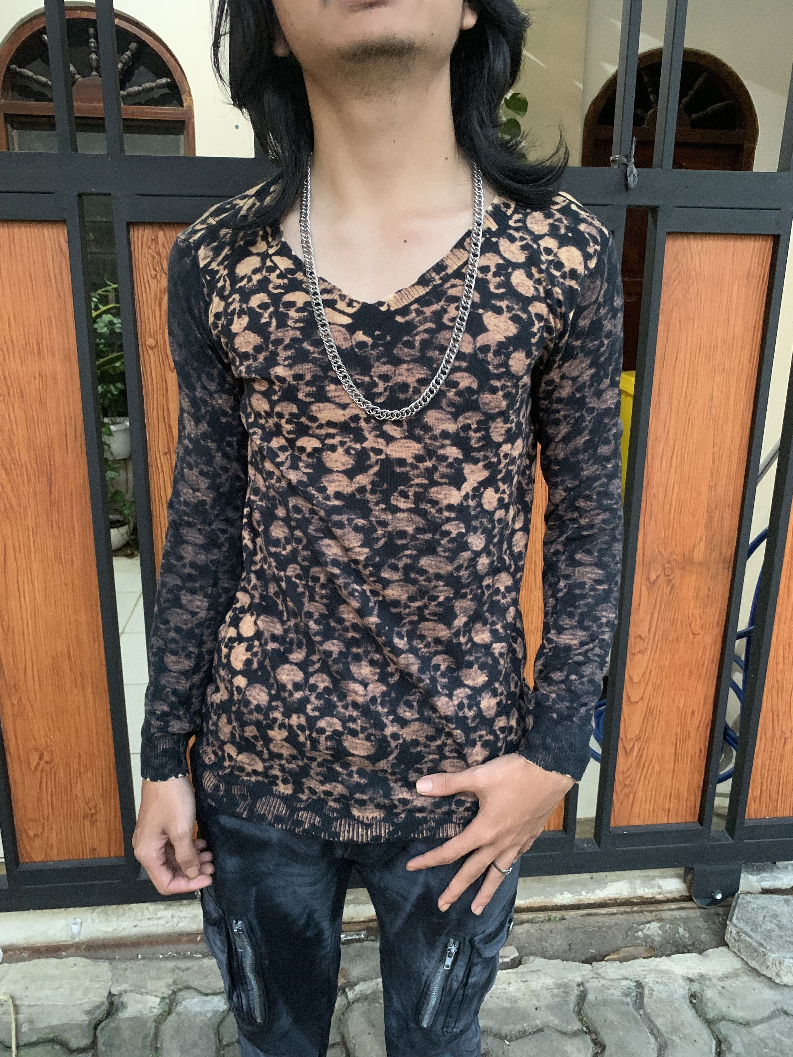 Hysteric Glamour Y2K Grunge Punk Wild Party Skull Pattern V-neck LS Size US M / EU 48-50 / 2 - 8 Thumbnail