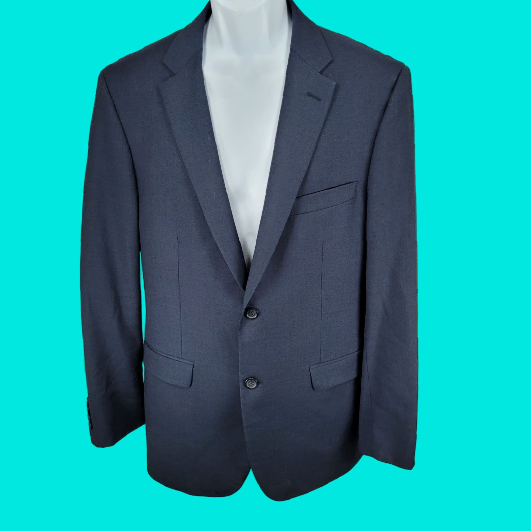 Pronto Uomo Pronto Uomo Blazer Blue 100% Wool 2-Button Notch Double-Vented Adult 42L Mens Size 42R - 1 Thumbnail