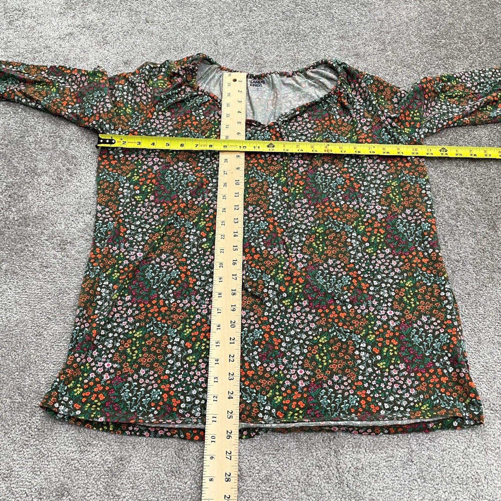 Lands' End Lands' End Floral Blouse Womens XL Multicolor Long Sleeve V-Neck Tie Casual Top Size XL / US 12-14 / IT 48-50 - 7 Thumbnail