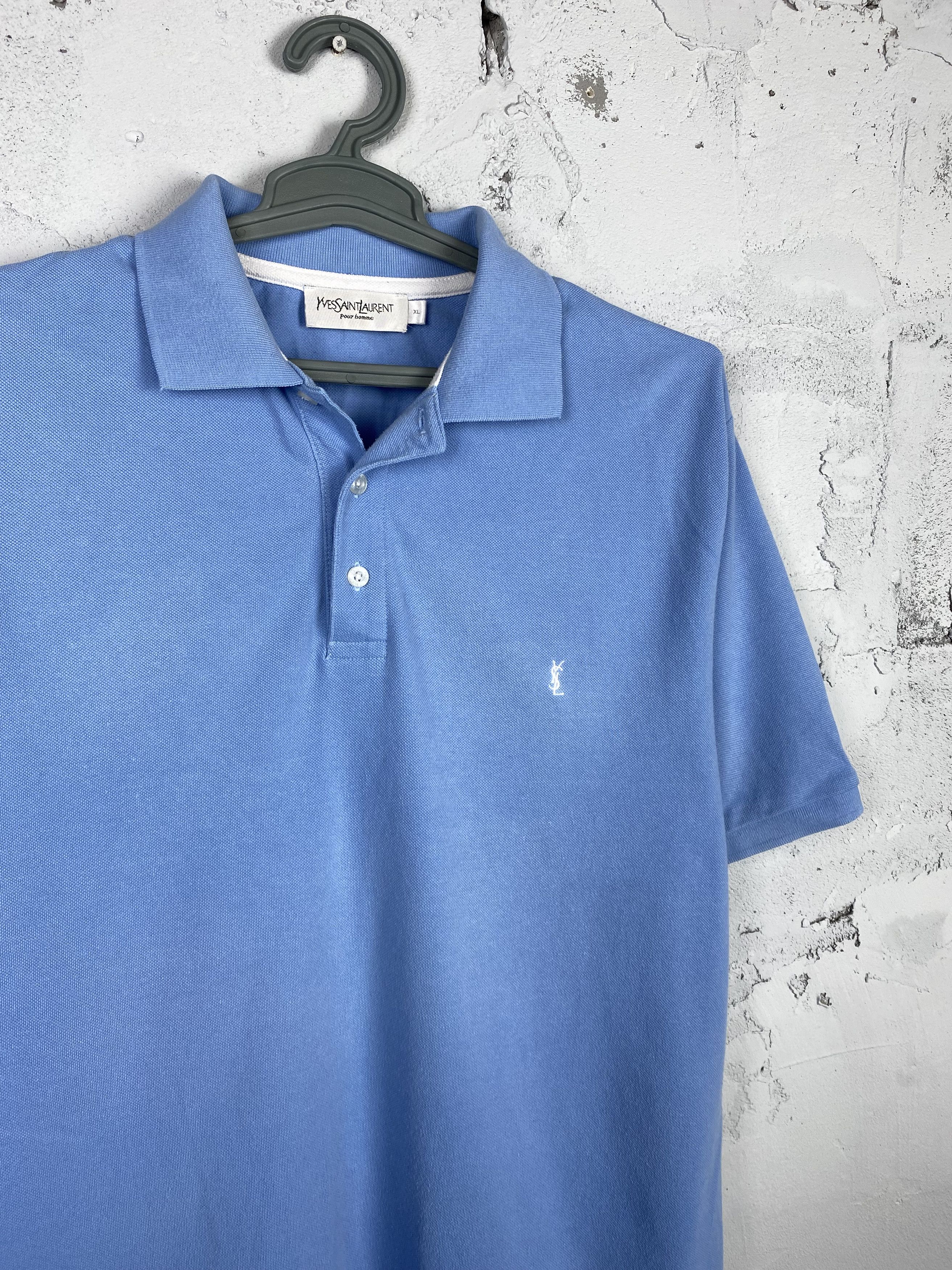 Yves Saint Laurent Vintage Yves Saint Laurent YSL Logo Polo Shirt Sky Blue Size US XL / EU 56 / 4 - 2 Thumbnail