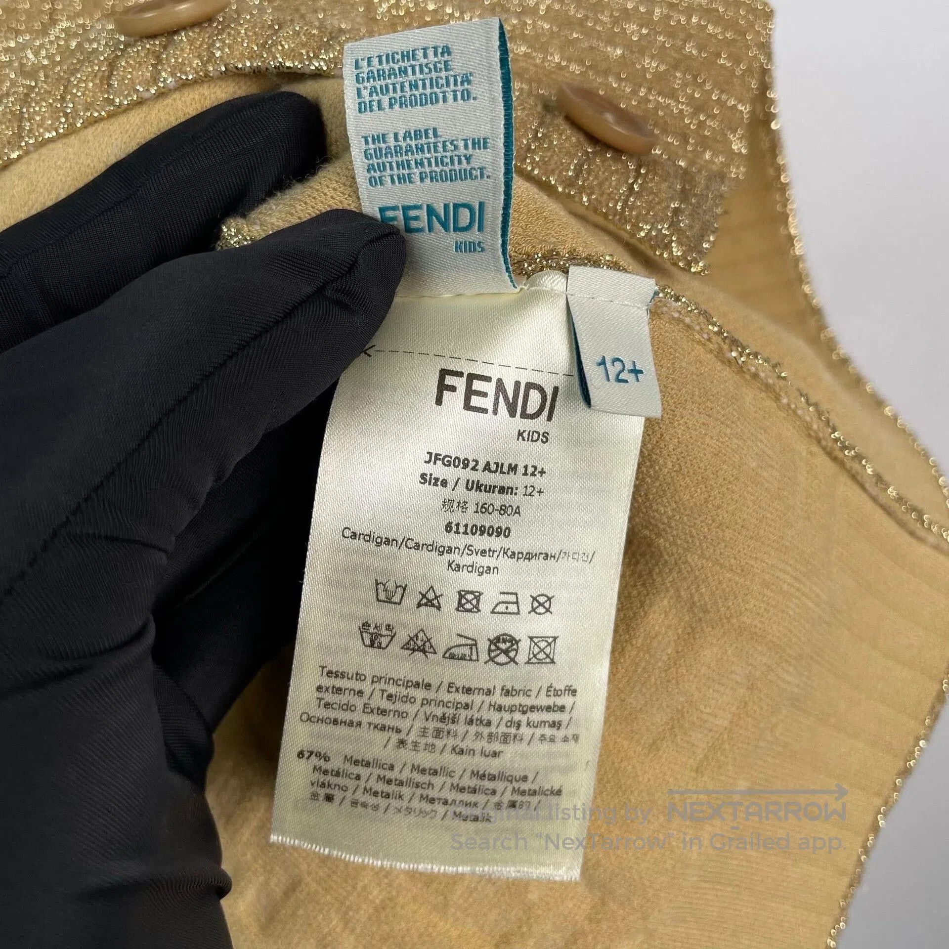 Fendi Fendi Khaki Gold Thread 3D Logo Knit Coat. Size XS / US 0-2 / IT 36-38 - 5 Thumbnail
