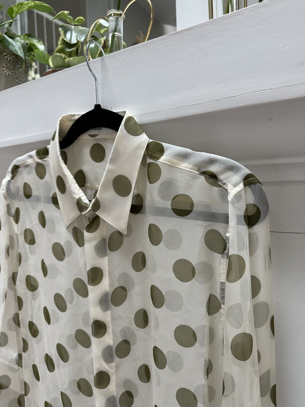 Saint Laurent Paris SS24 Mulberry Silk Sheer Polka Dot Shirt Size US L / EU 52-54 / 3 - 4 Thumbnail